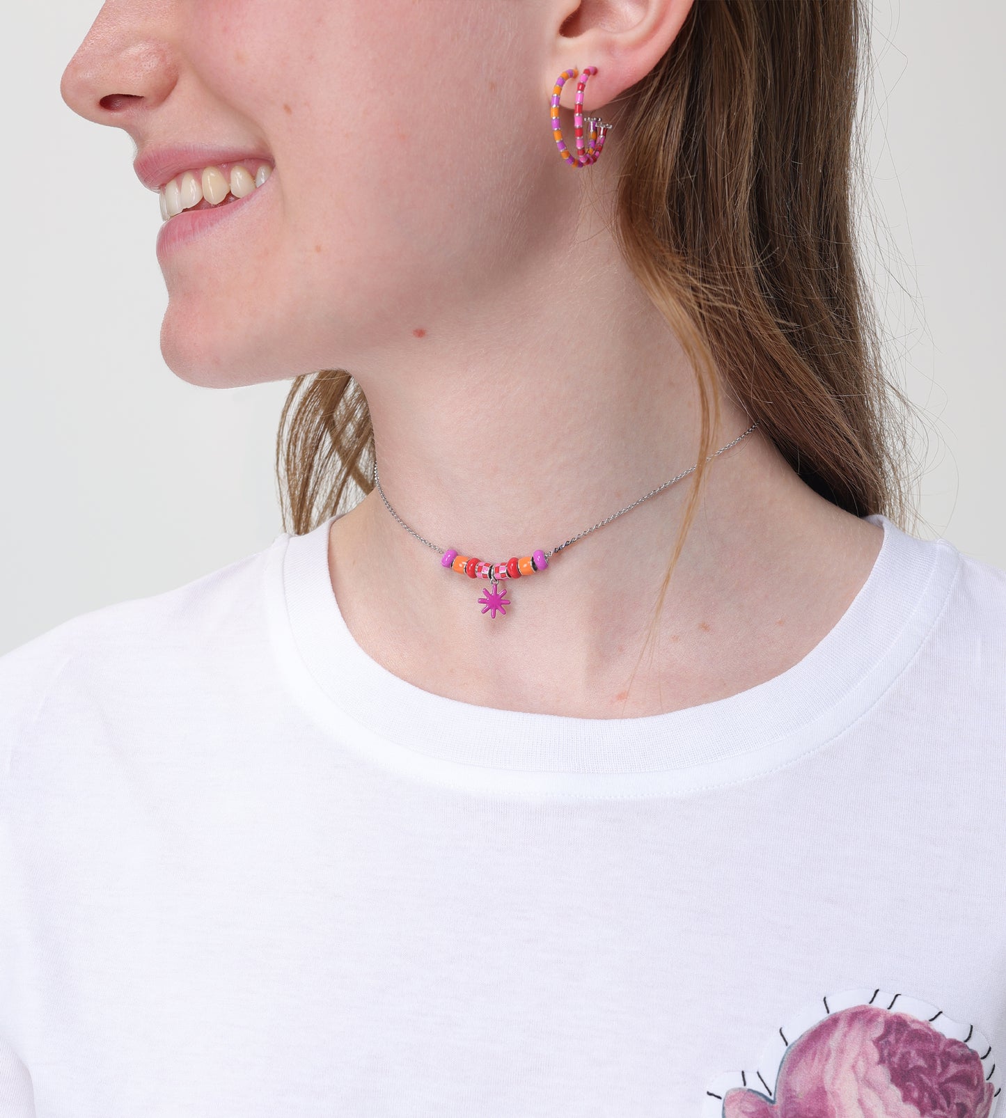GOLD PINK & RED EARRING