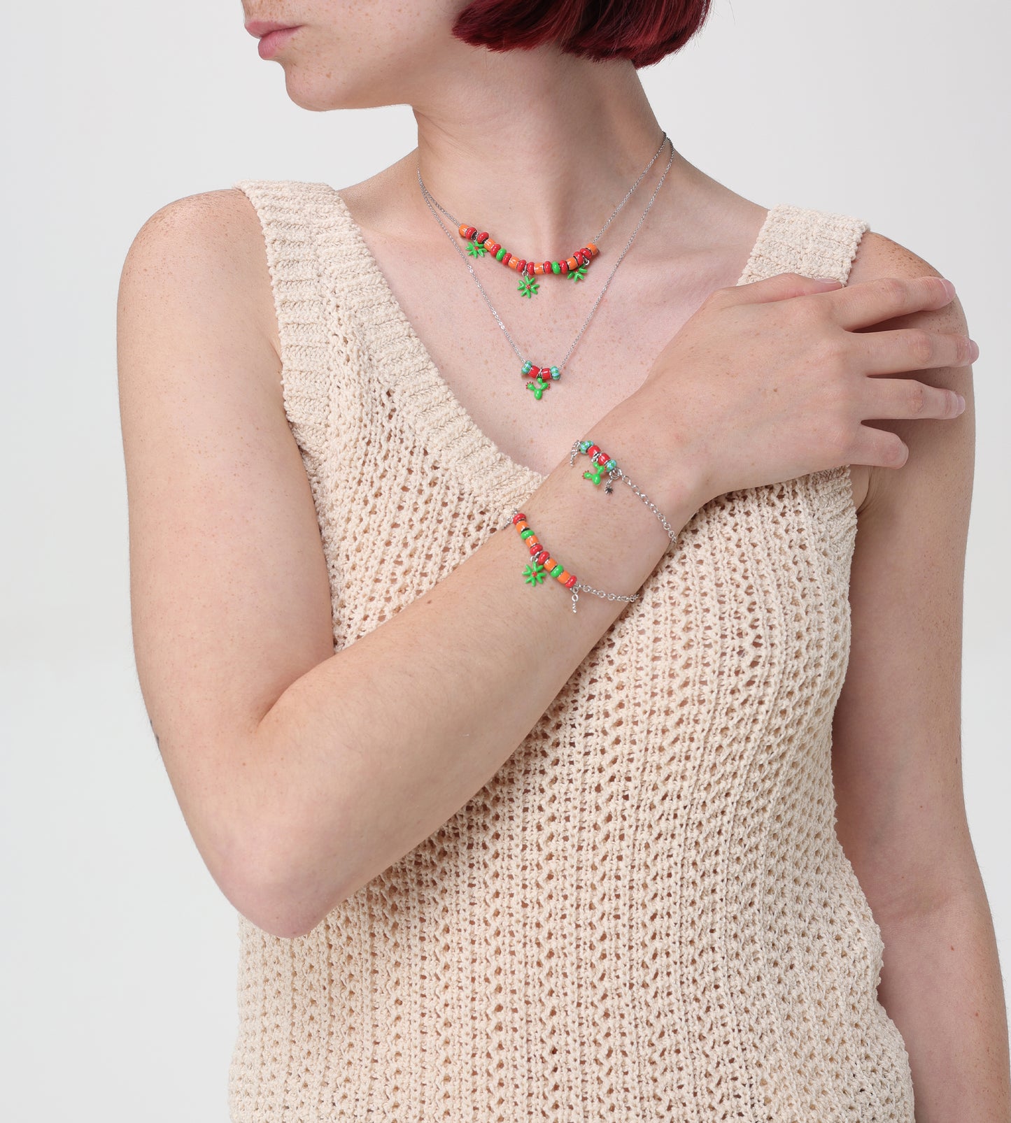 Lucky Me Beaded Charm Bracelet | Enamel 18k Gold-plated Sterling Silver
