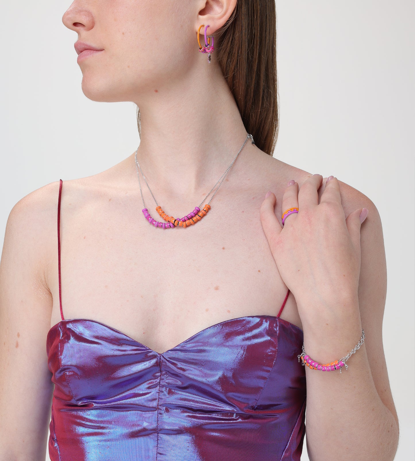 Purple Cube Bead | Enamel Sterling Silver