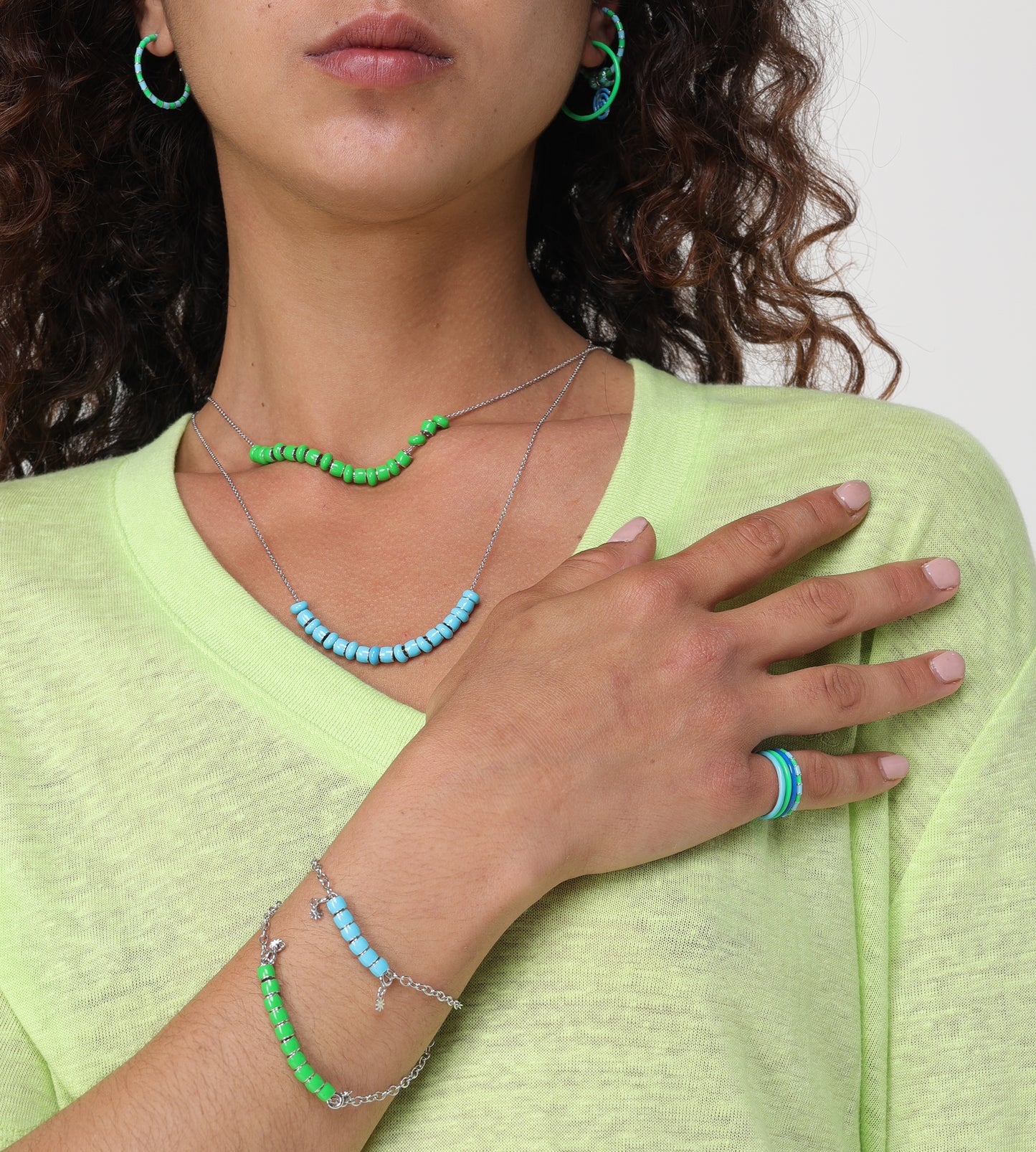 GOLD GREEN & CELESTE EARRING
