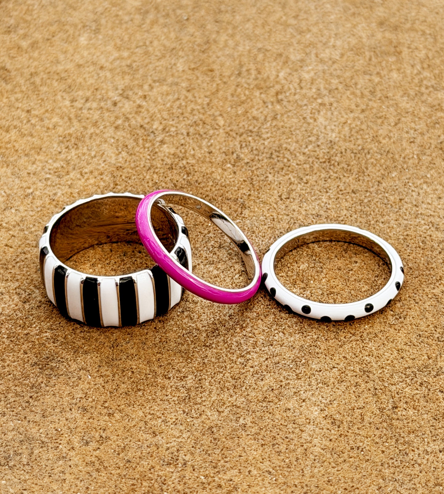 Purple Dalmata Ring Stack | Enamel Sterling Silver