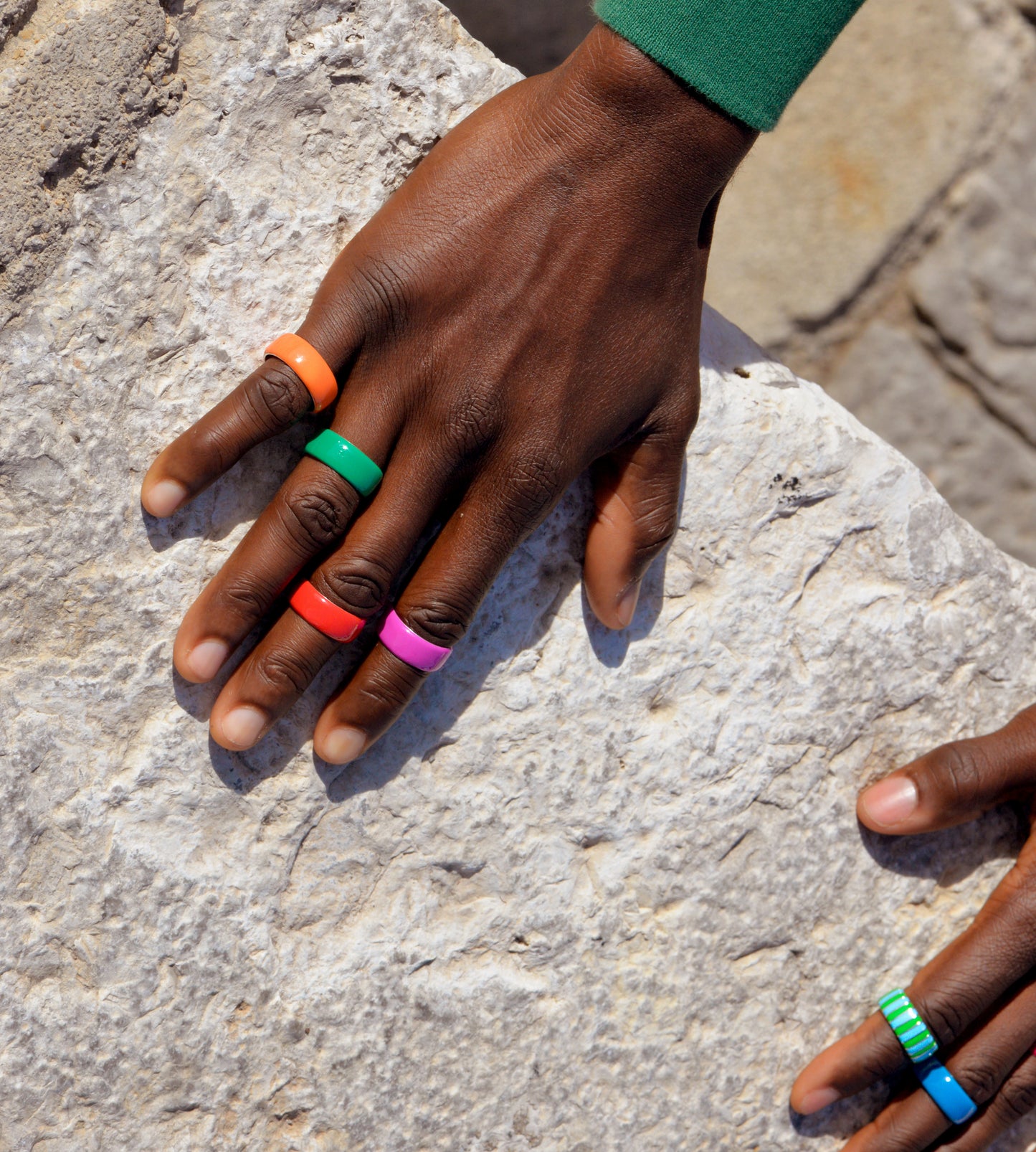 Green & Celeste Thick Ring | Enamel 18k Gold-plated Sterling Silver