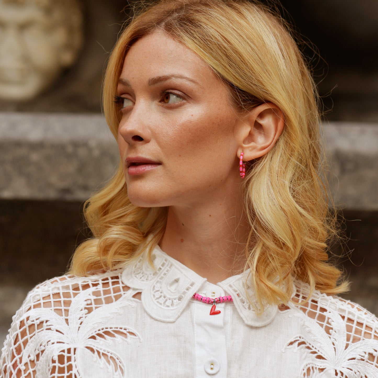 GOLD PINK & RED EARRING