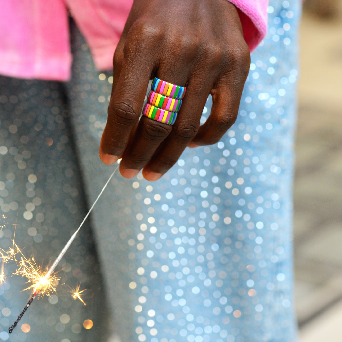 Multicolour Thick Ring | Enamel Sterling Silver