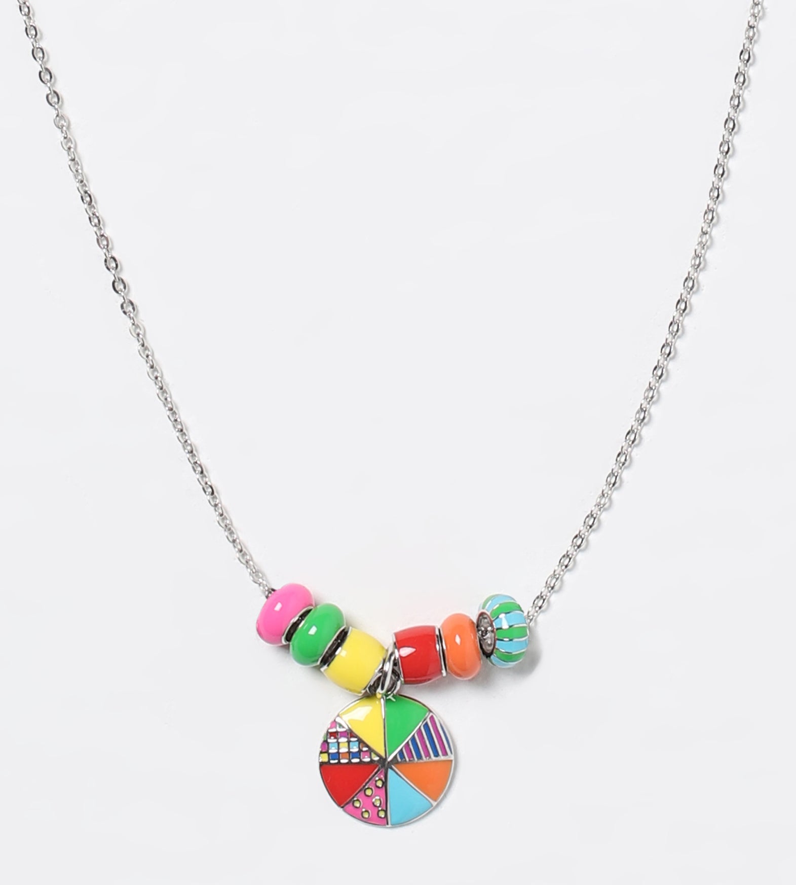 Wheel of Fortune Beaded Charm Necklace | Enamel Sterling Silver