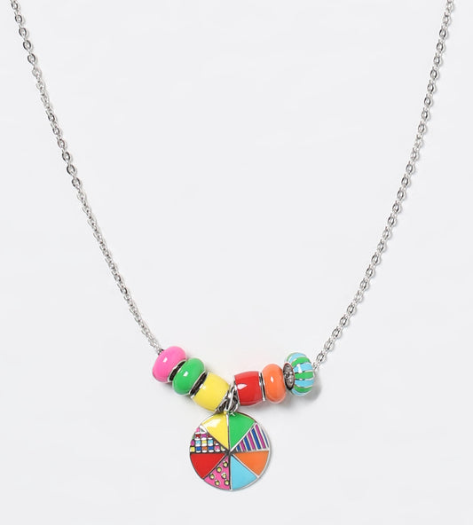 Wheel of Fortune Beaded Charm Necklace | Enamel Sterling Silver