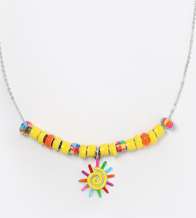 You Are My Sunshine Beaded Charm Necklace | Enamel Sterling Silver