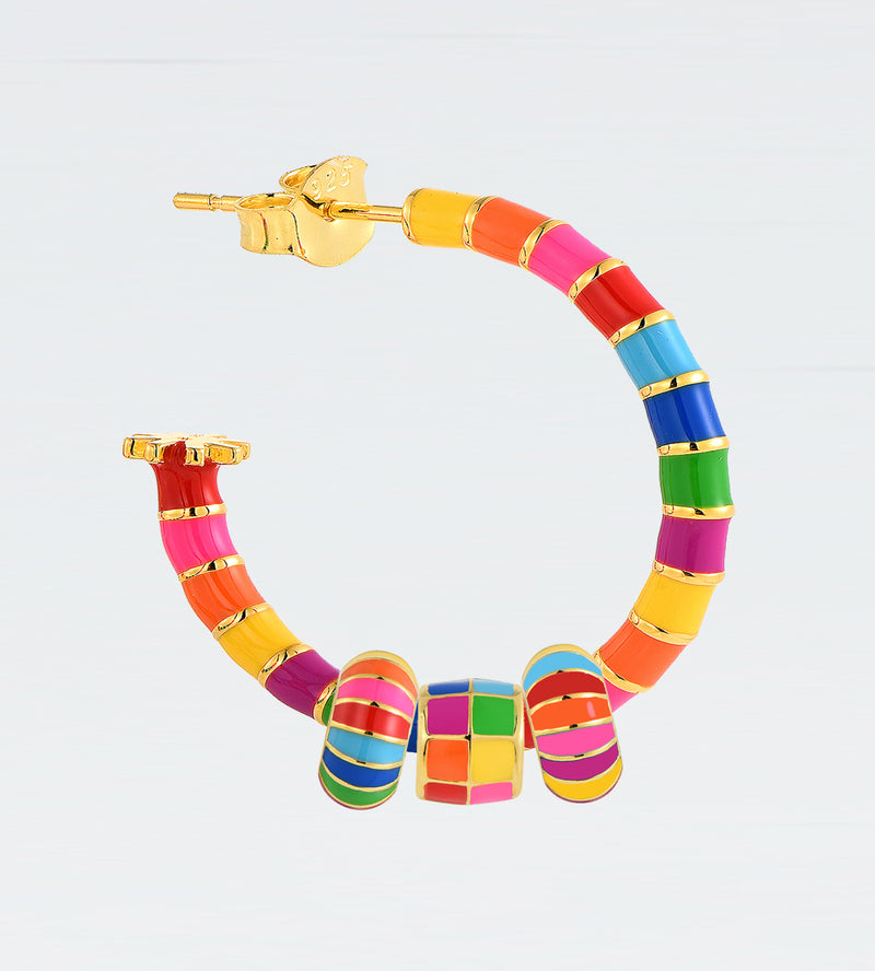 Rainbow Hoop Earring Mix | Enamel 18k Gold-plated Sterling Silver (Single)