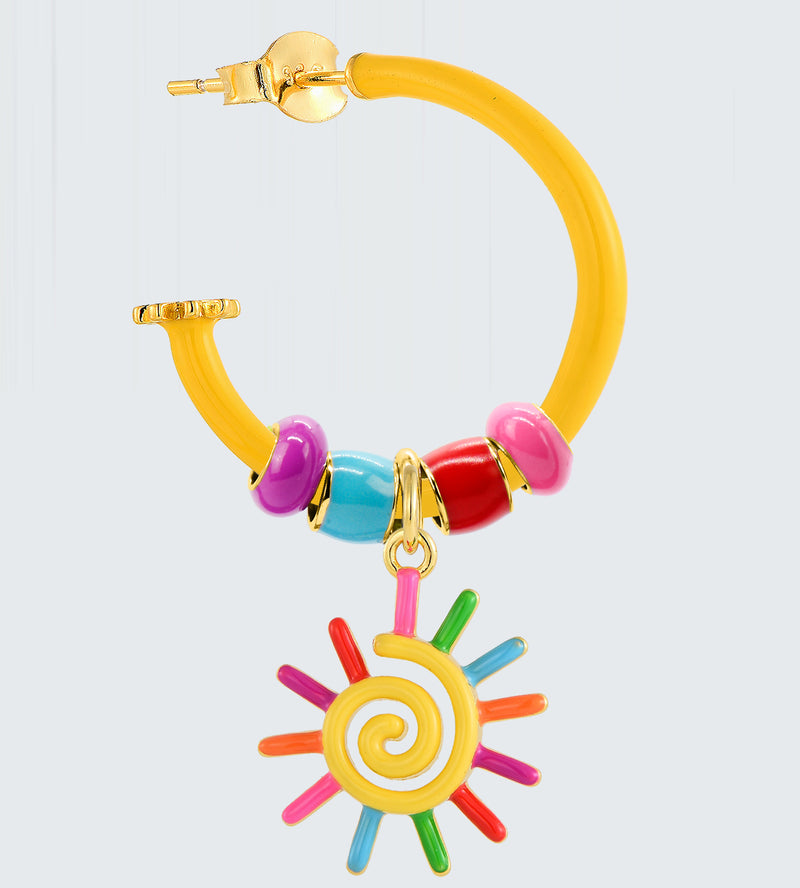You Are My Sunshine Hoop Earring Mix | Enamel 18k Gold-plated Sterling Silver (Single)