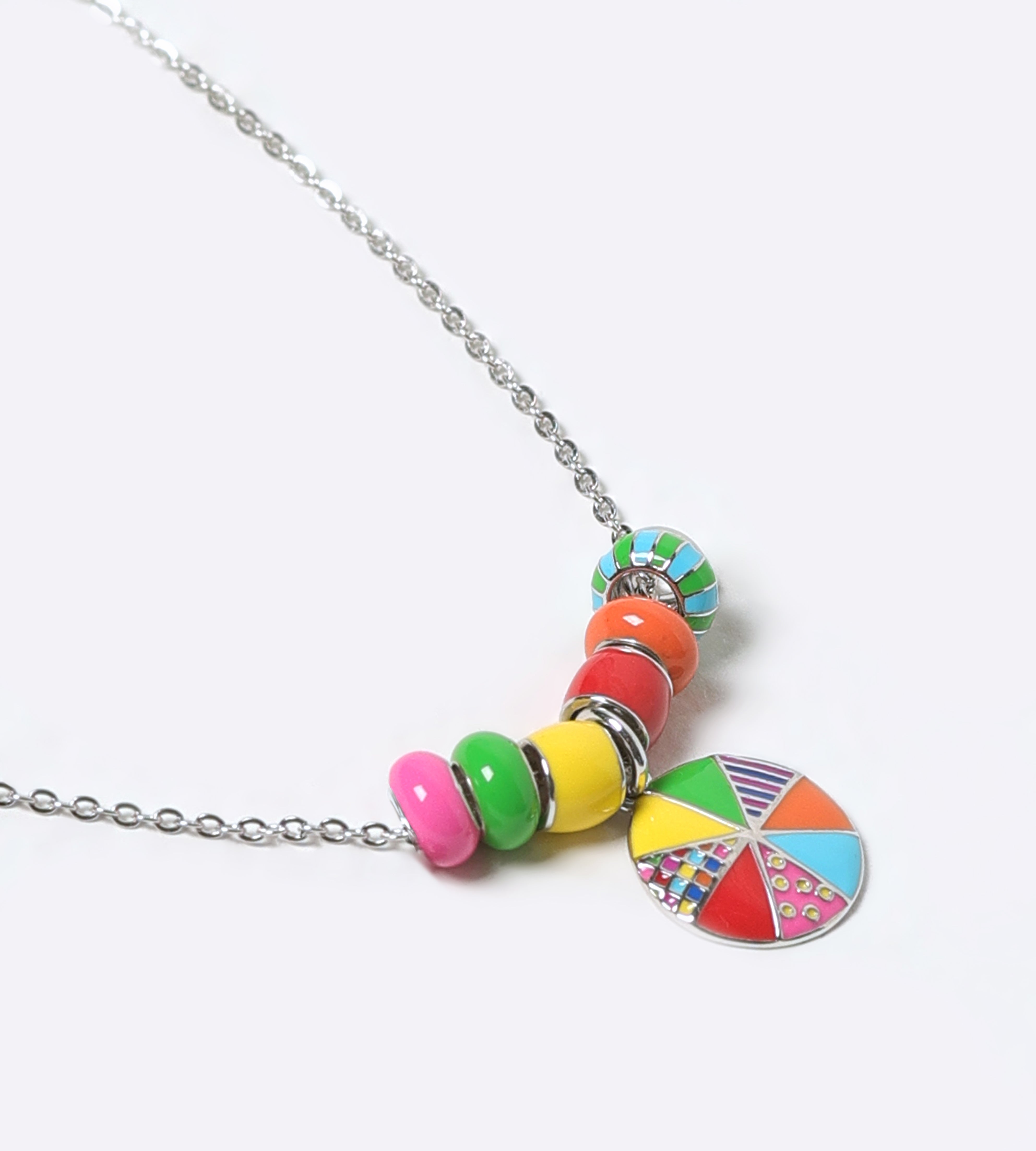 Wheel of Fortune Beaded Charm Necklace | Enamel Sterling Silver