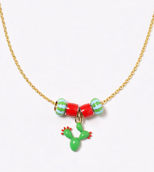 Prickly Cuddles Beaded Charm Necklace | Enamel 18k Gold-plated Sterling Silver