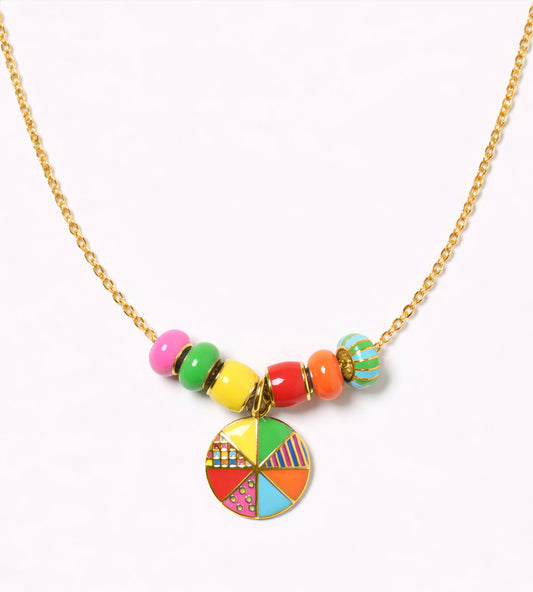 Wheel of Fortune Beaded Charm Necklace | Enamel 18k Gold-plated Sterling Silver