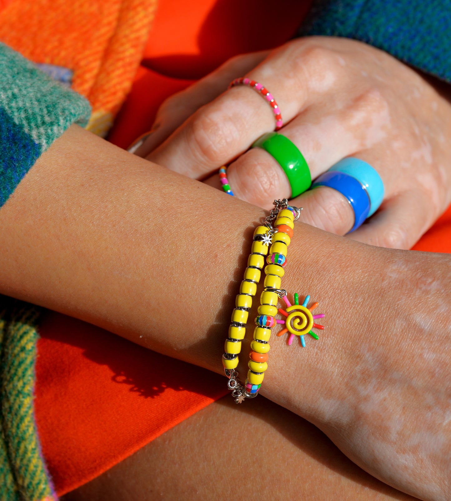 You Are My Sunshine Beaded Charm Bracelet | Enamel 18k Gold-plated Sterling Silver