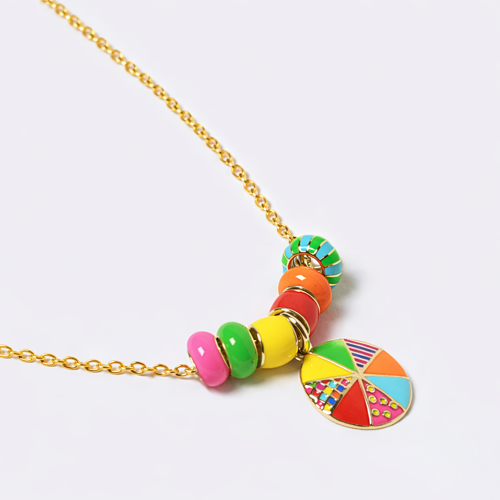 Wheel of Fortune Beaded Charm Necklace | Enamel 18k Gold-plated Sterling Silver