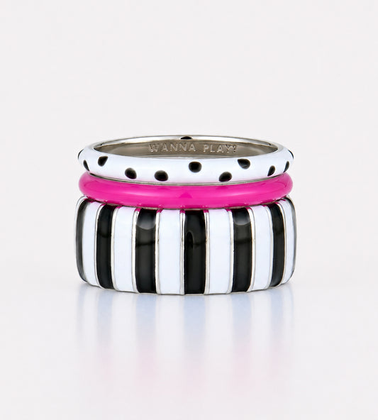 Purple Dalmata Ring Stack | Enamel Sterling Silver