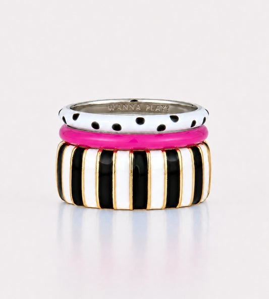 Purple Dalmata Ring Stack | Enamel 18k Gold-plated Sterling Silver