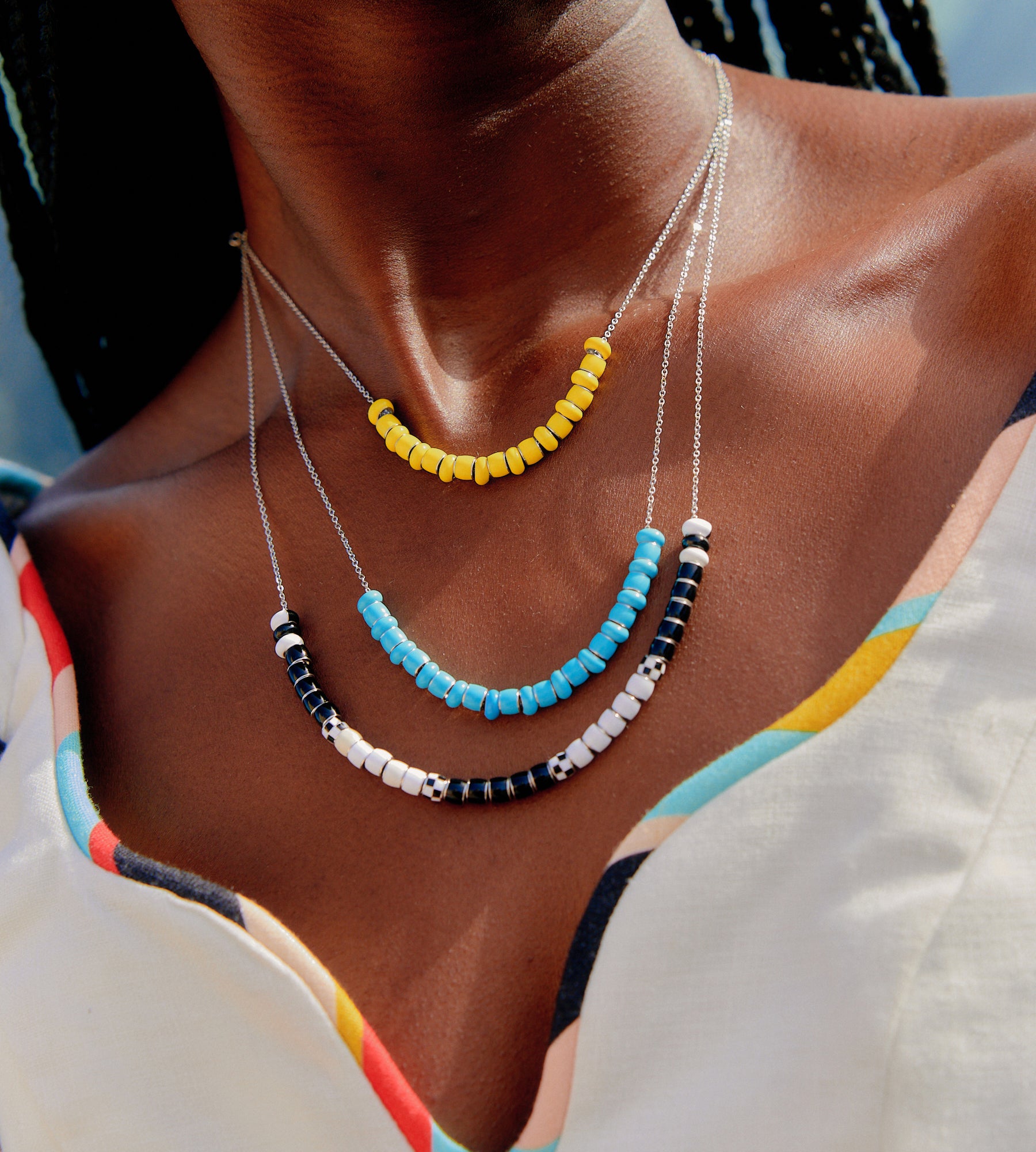 Shooting Stars Beaded Necklace | Enamel Sterling Silver