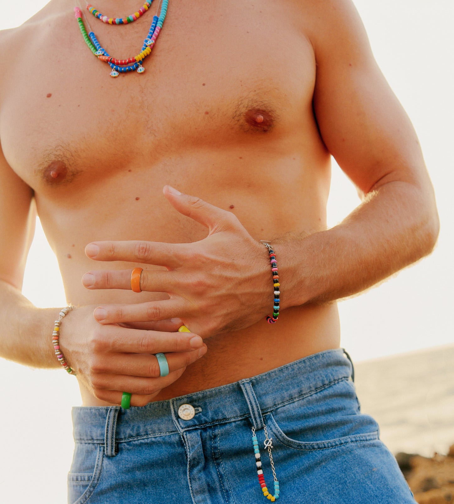 Black Rainbow Beaded Bracelet | Enamel Sterling Silver