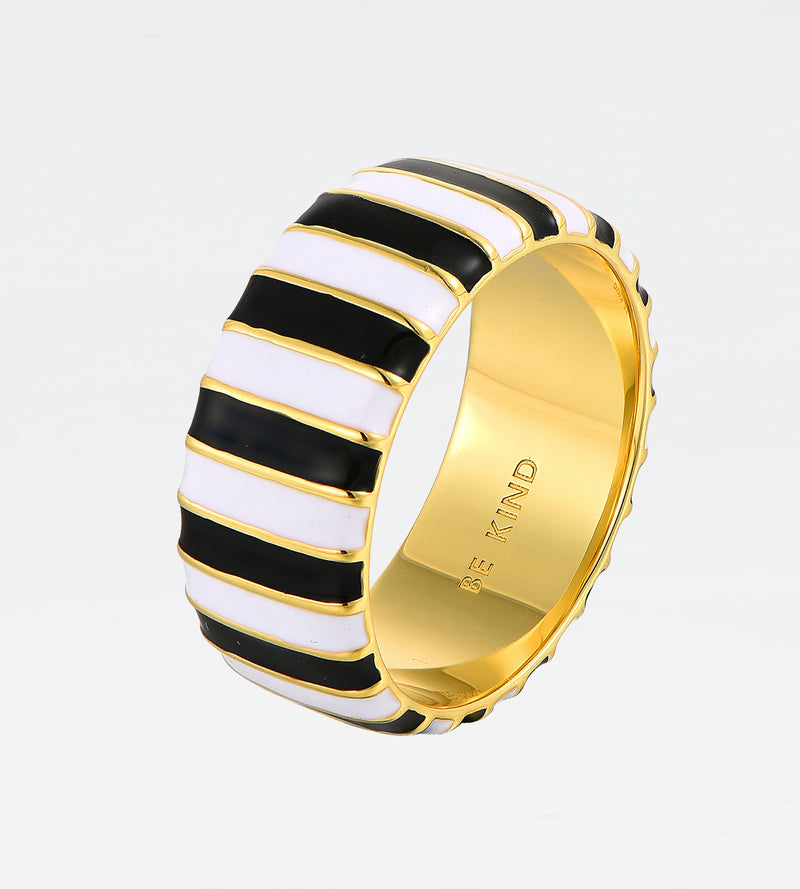 Black & White Thick Ring | Enamel 18k Gold-plated Sterling Silver