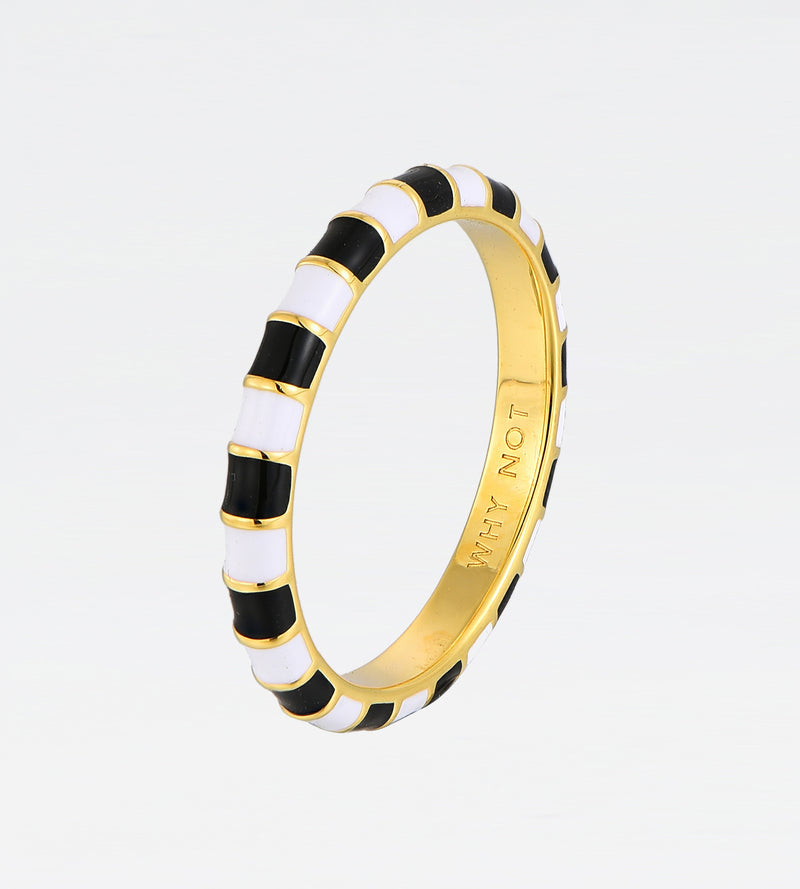 Black & White Thin Ring | Enamel 18k Gold-plated Sterling Silver