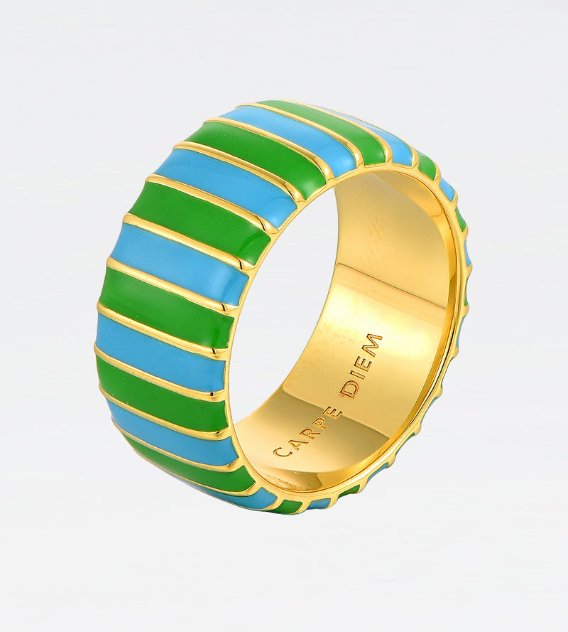 Green & Celeste Thick Ring | Enamel 18k Gold-plated Sterling Silver