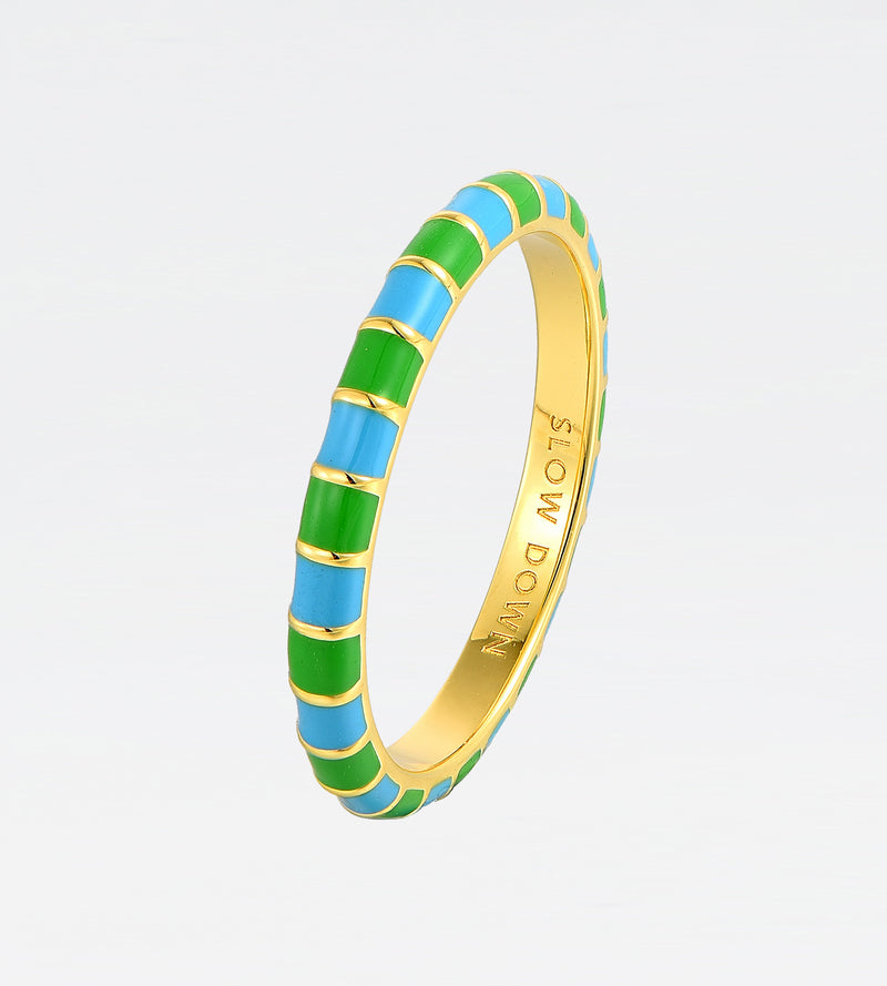 Green & Celeste Thin Ring | Enamel 18k Gold-plated Sterling Silver