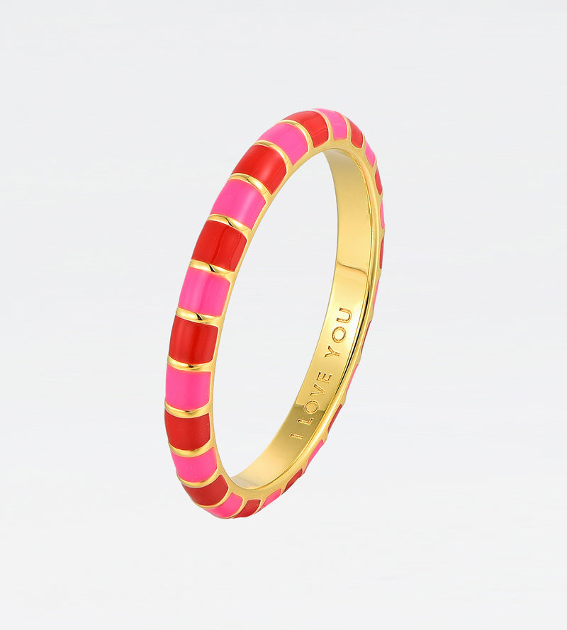 Pink & Red Thin Ring | Enamel 18k Gold-plated Sterling Silver