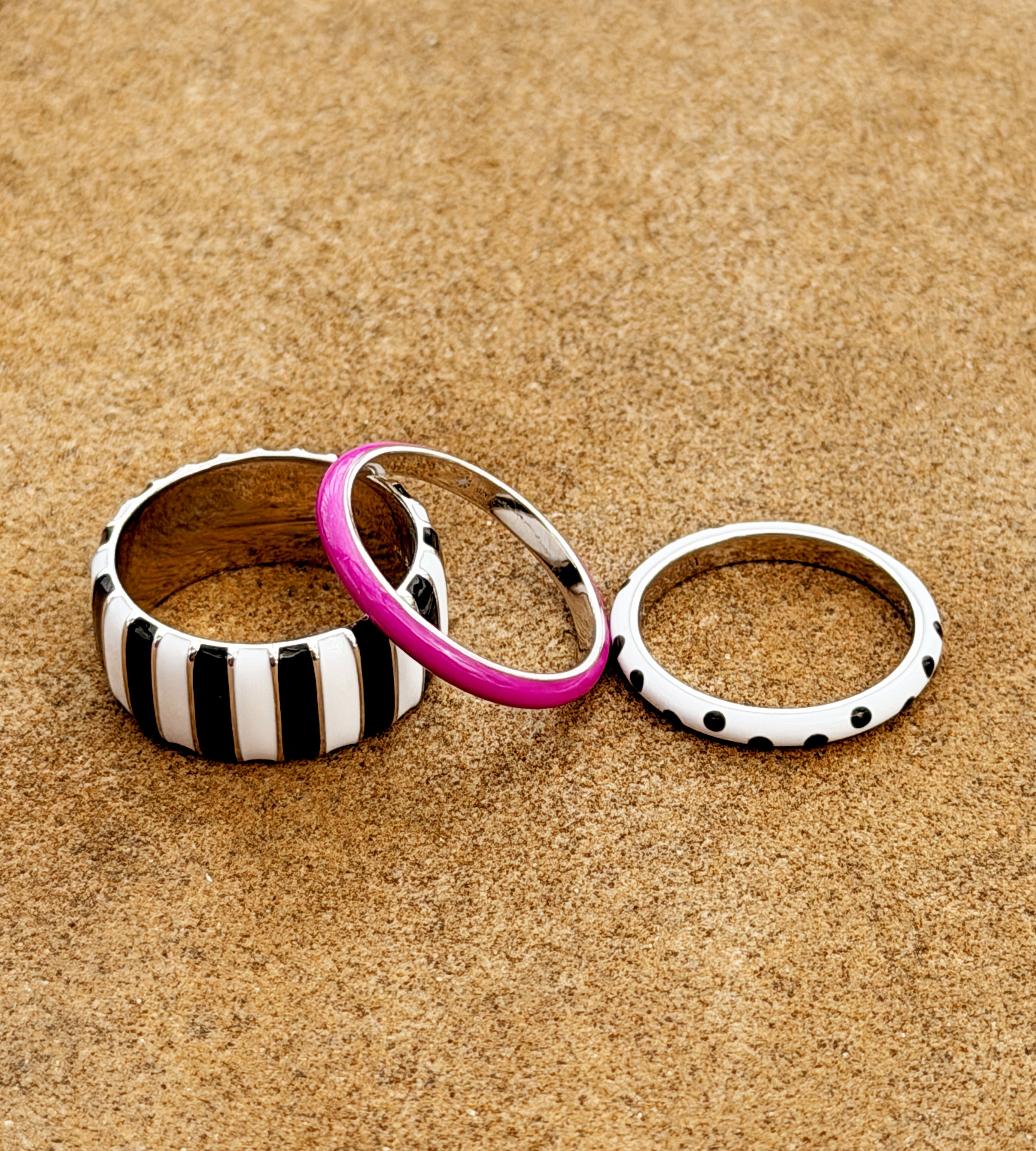 Purple Dalmata Ring Stack | Enamel Sterling Silver