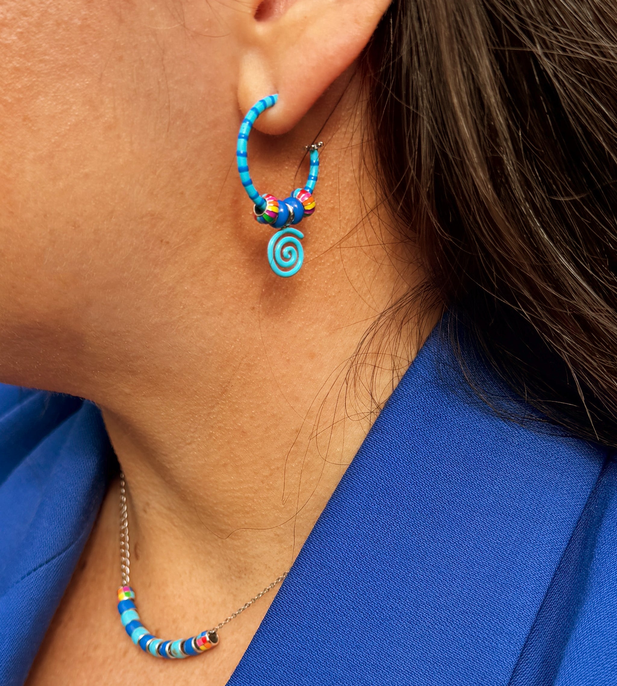 Flow Freehand Striped Earring Mix | Enamel Sterling Silver (Single)