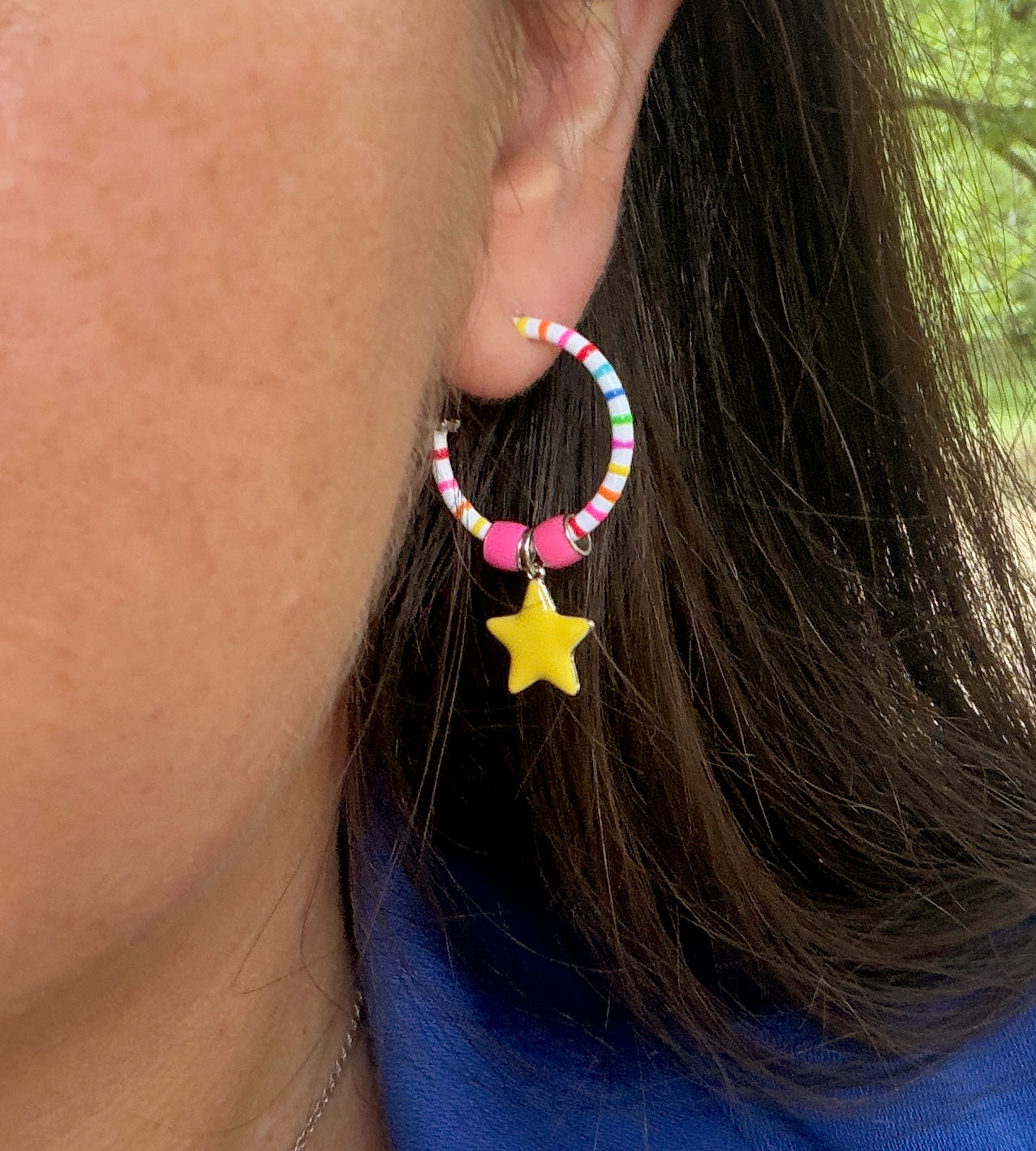 Daydreamer Freehand Striped Hoop Earring Mix | Enamel Sterling Silver (Single)