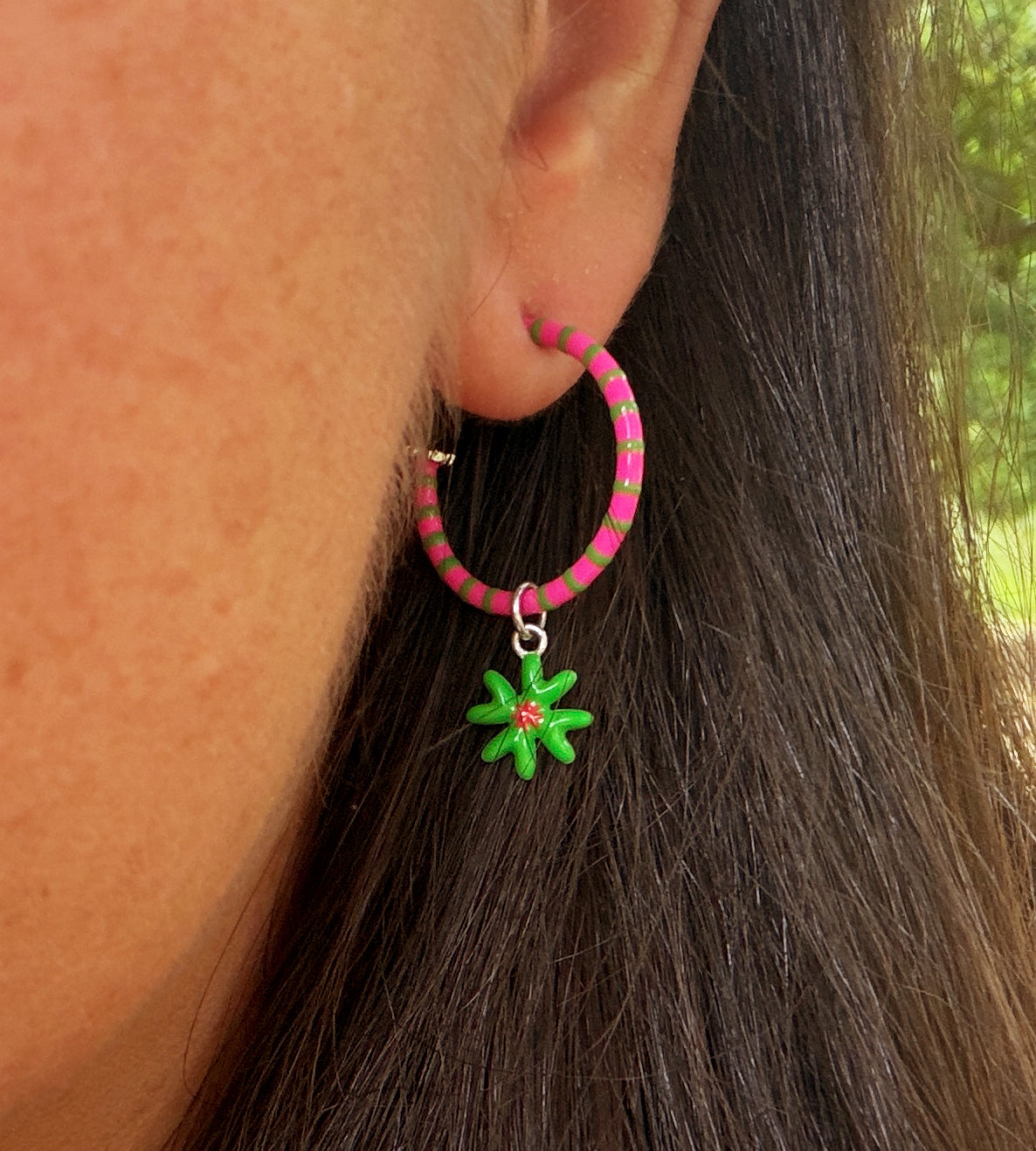 Lucky Little Thing Freehand Striped Hoop Earring Mix | Enamel Sterling Silver (Single)