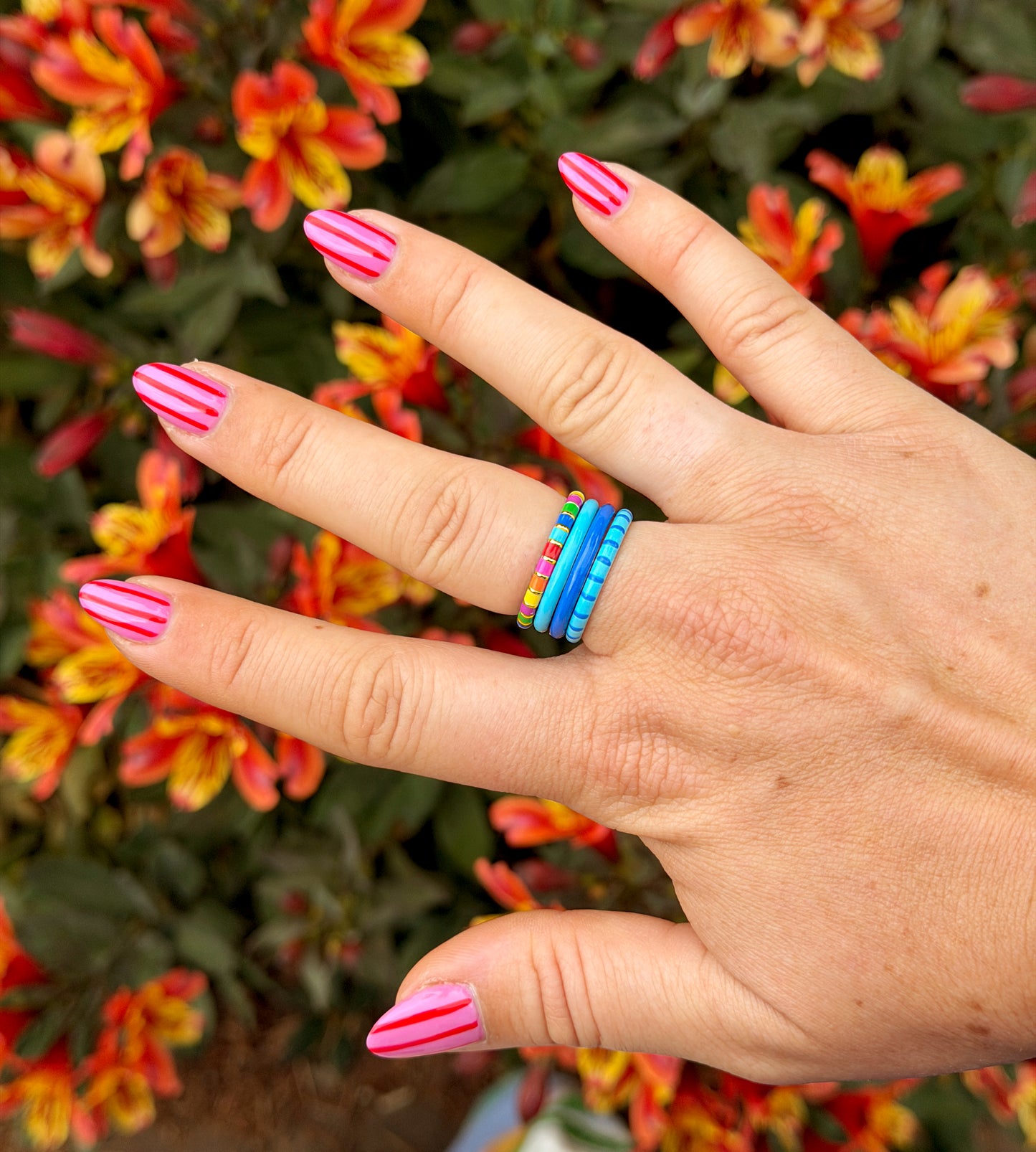 Celeste & Blu Freehand Striped Thin Ring | Enamel Sterling Silver