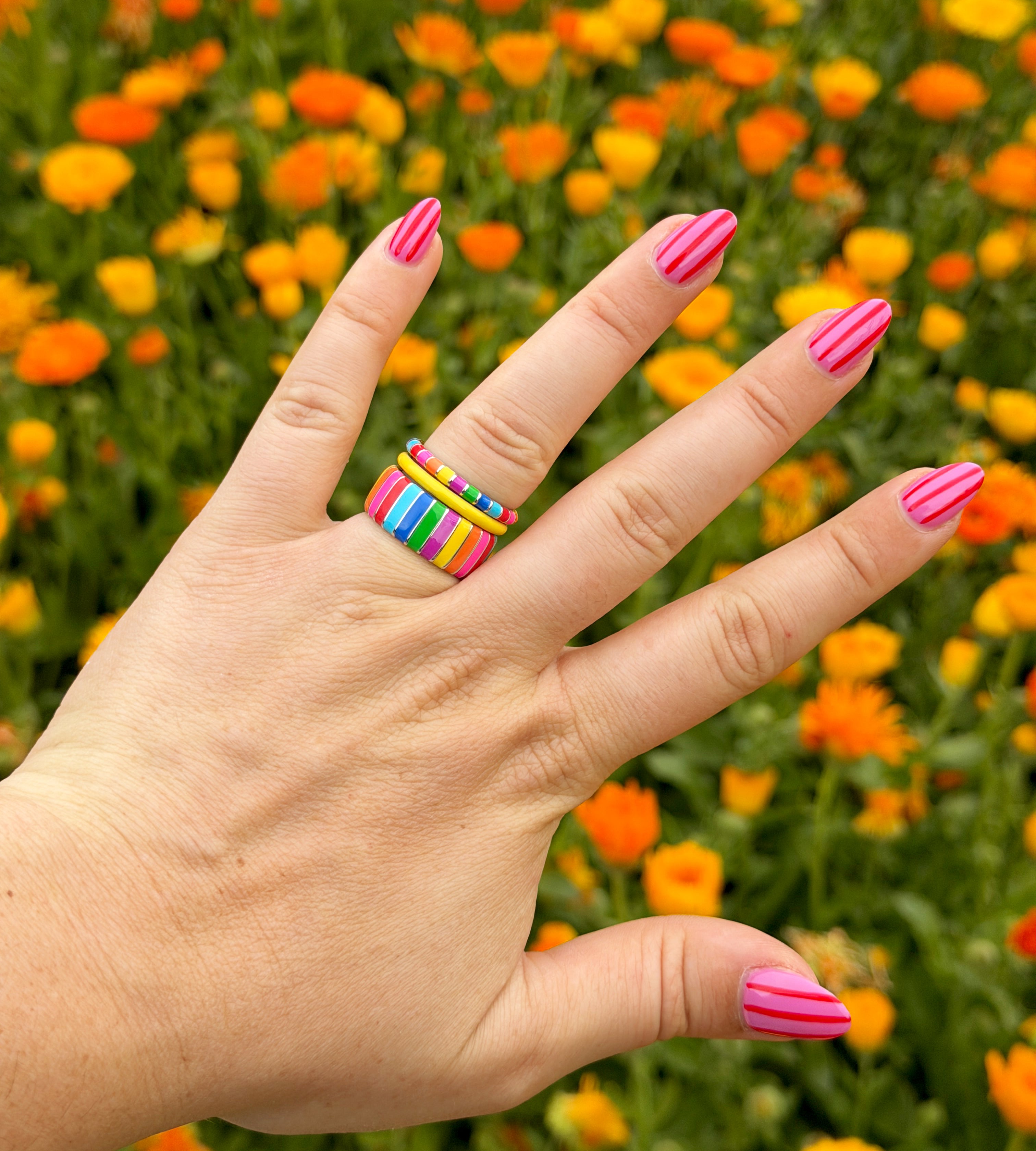 Sun After The Rainbow Ring Stack | Enamel Sterling Silver
