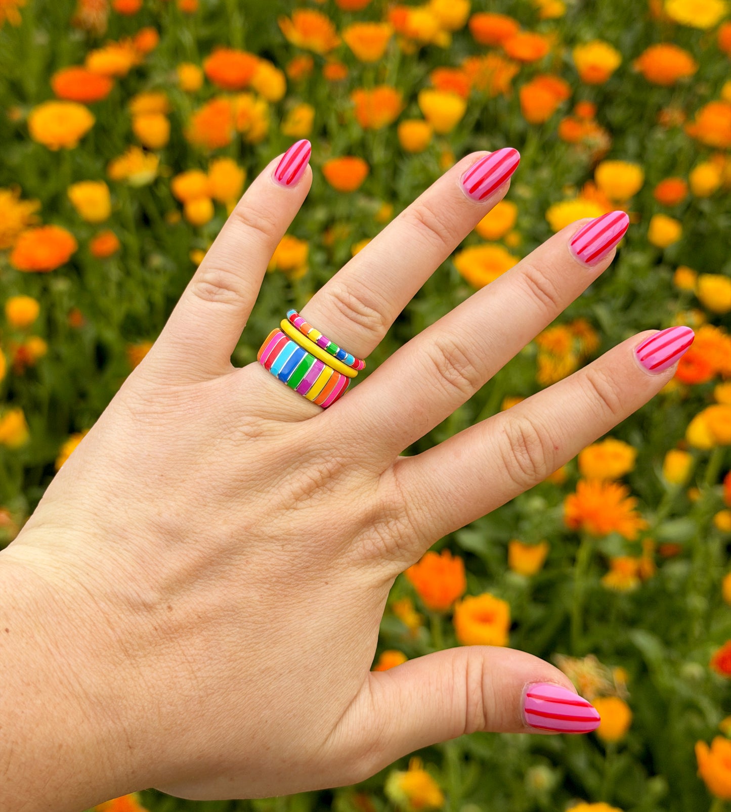Sun After The Rainbow Ring Stack | Enamel Sterling Silver