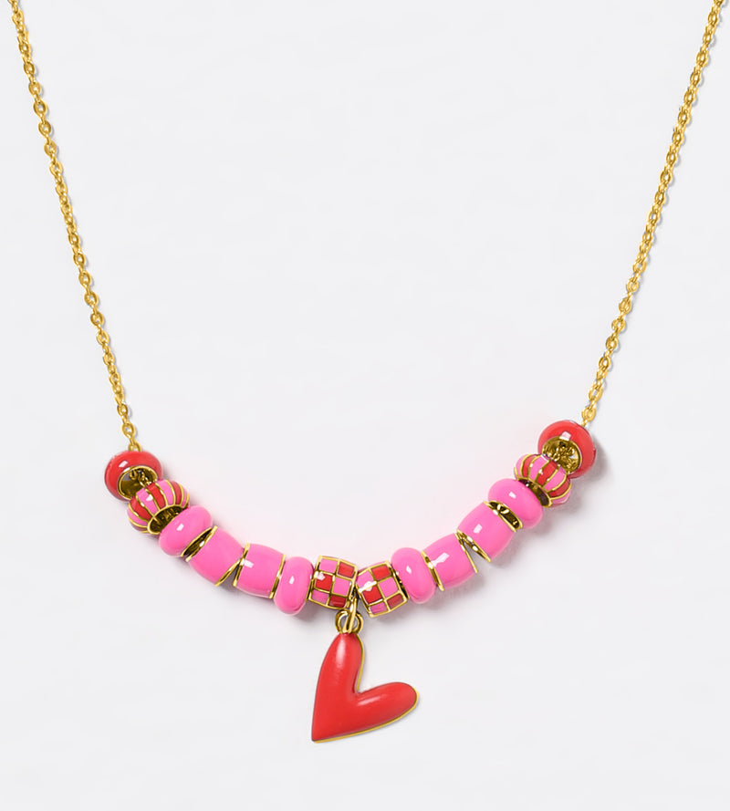 I Love You Beaded Charm Necklace | Enamel 18k Gold-plated Sterling Silver