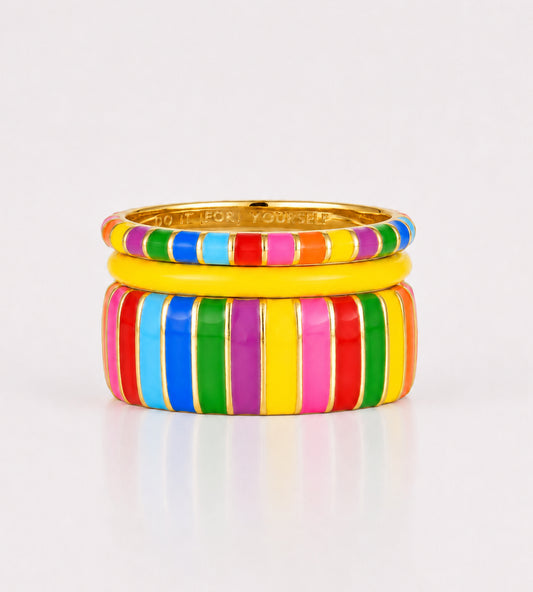 Sun After The Rainbow Ring Stack | Enamel 18k Gold-plated Sterling Silver