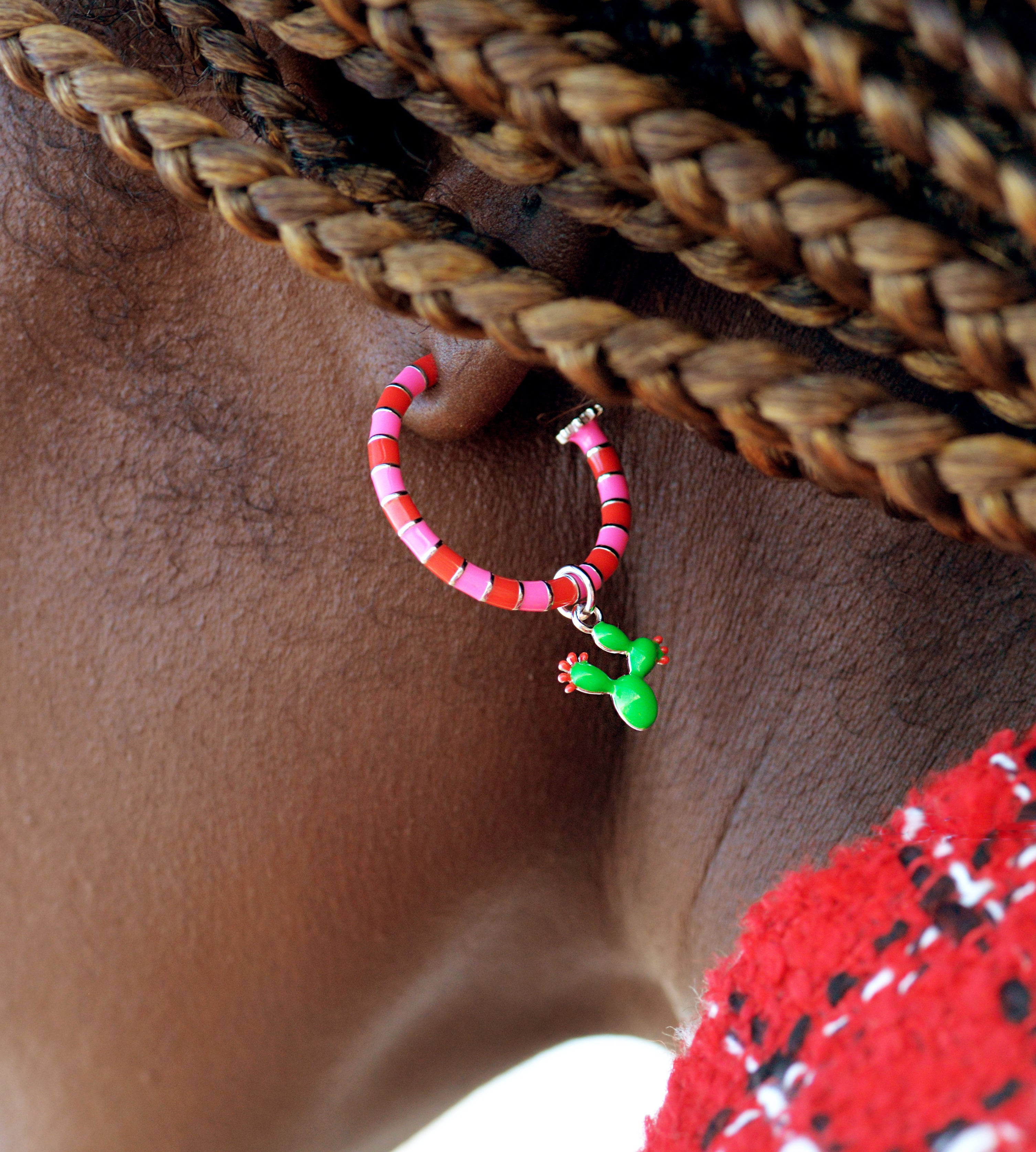Pink & Red Hoop Earring | Enamel Sterling Silver (Single)