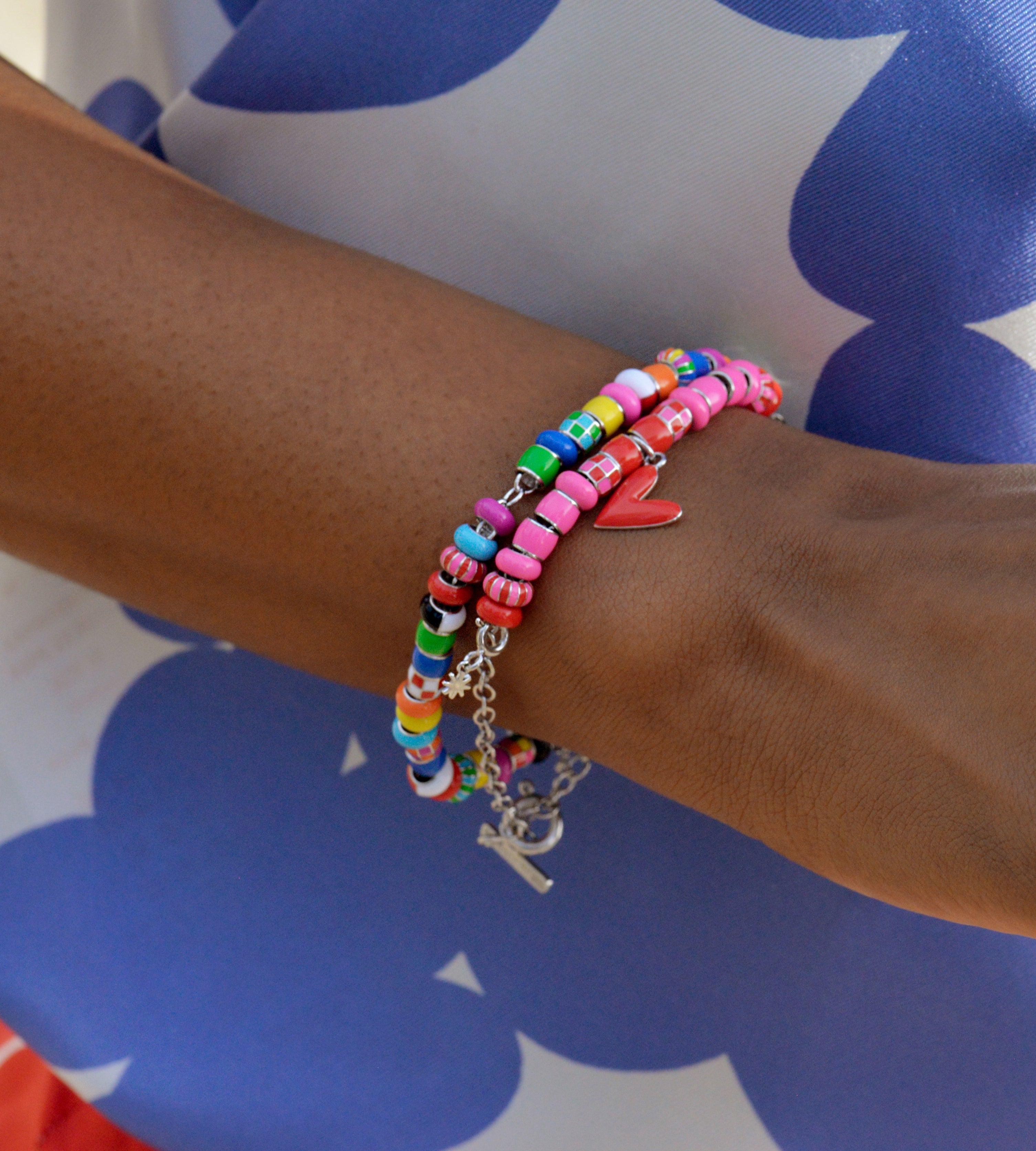 I Love You Beaded Charm Bracelet | Enamel Sterling Silver