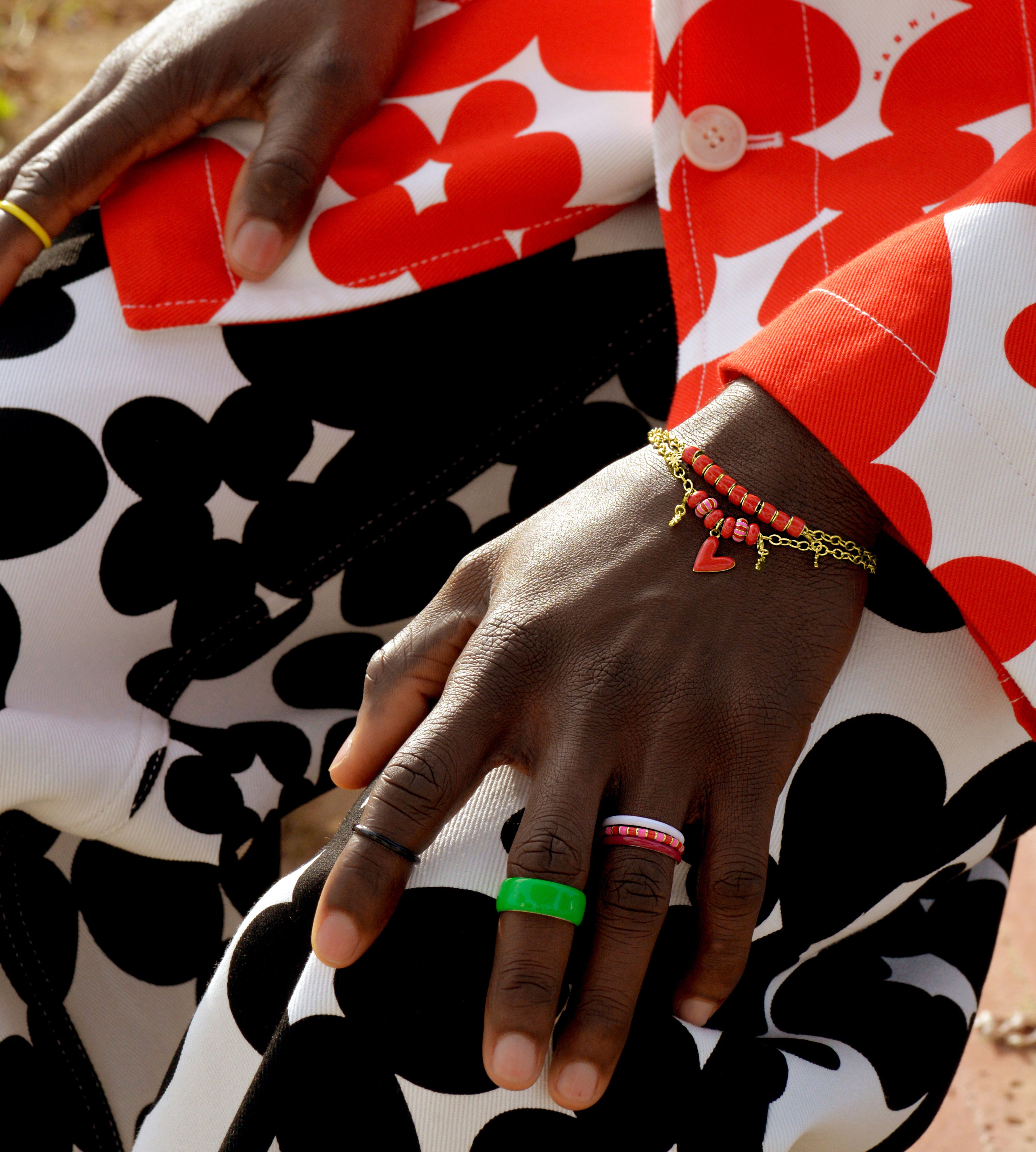 All Red Beaded Bracelet | Enamel Sterling Silver