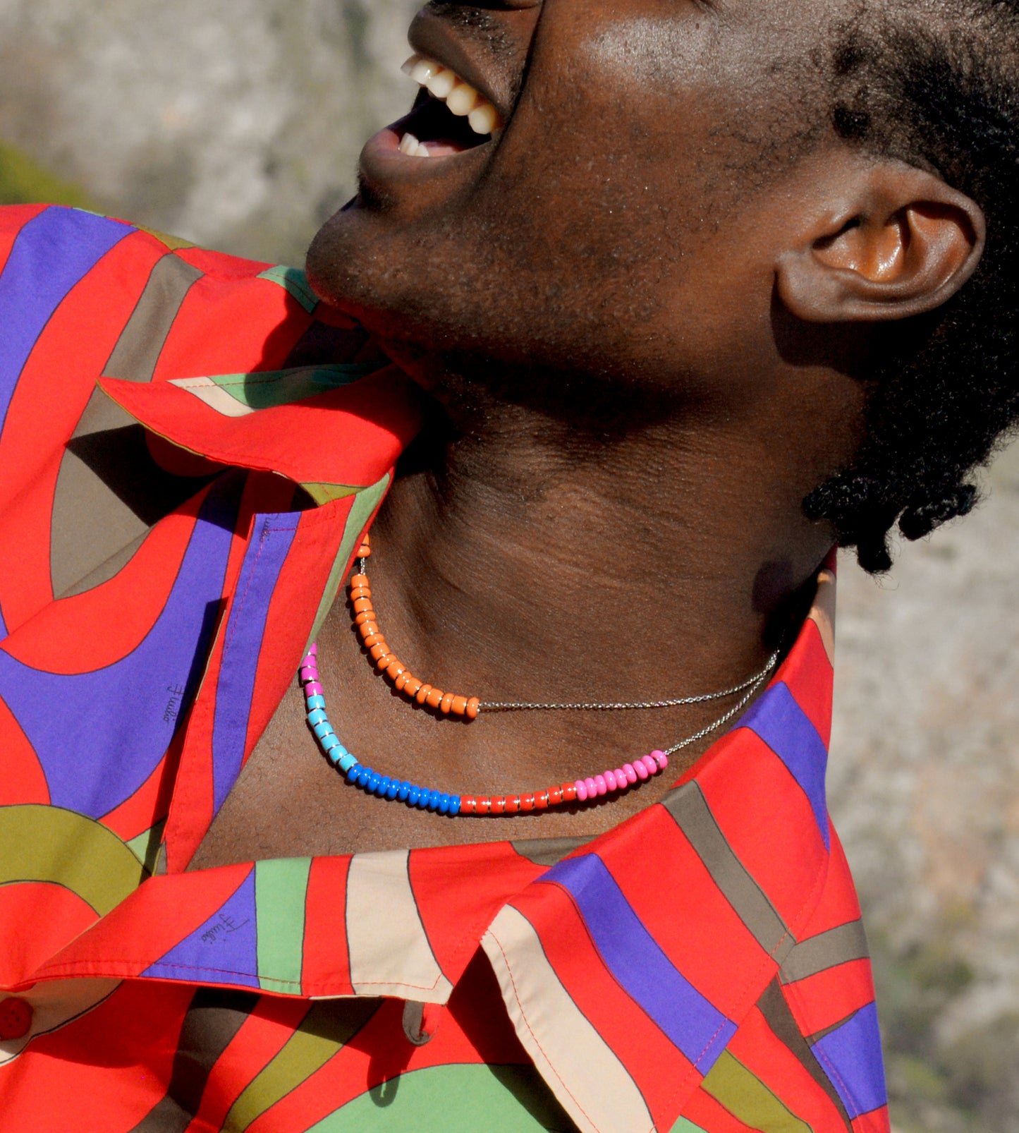 All Orange Beaded Necklace | Enamel Sterling Silver