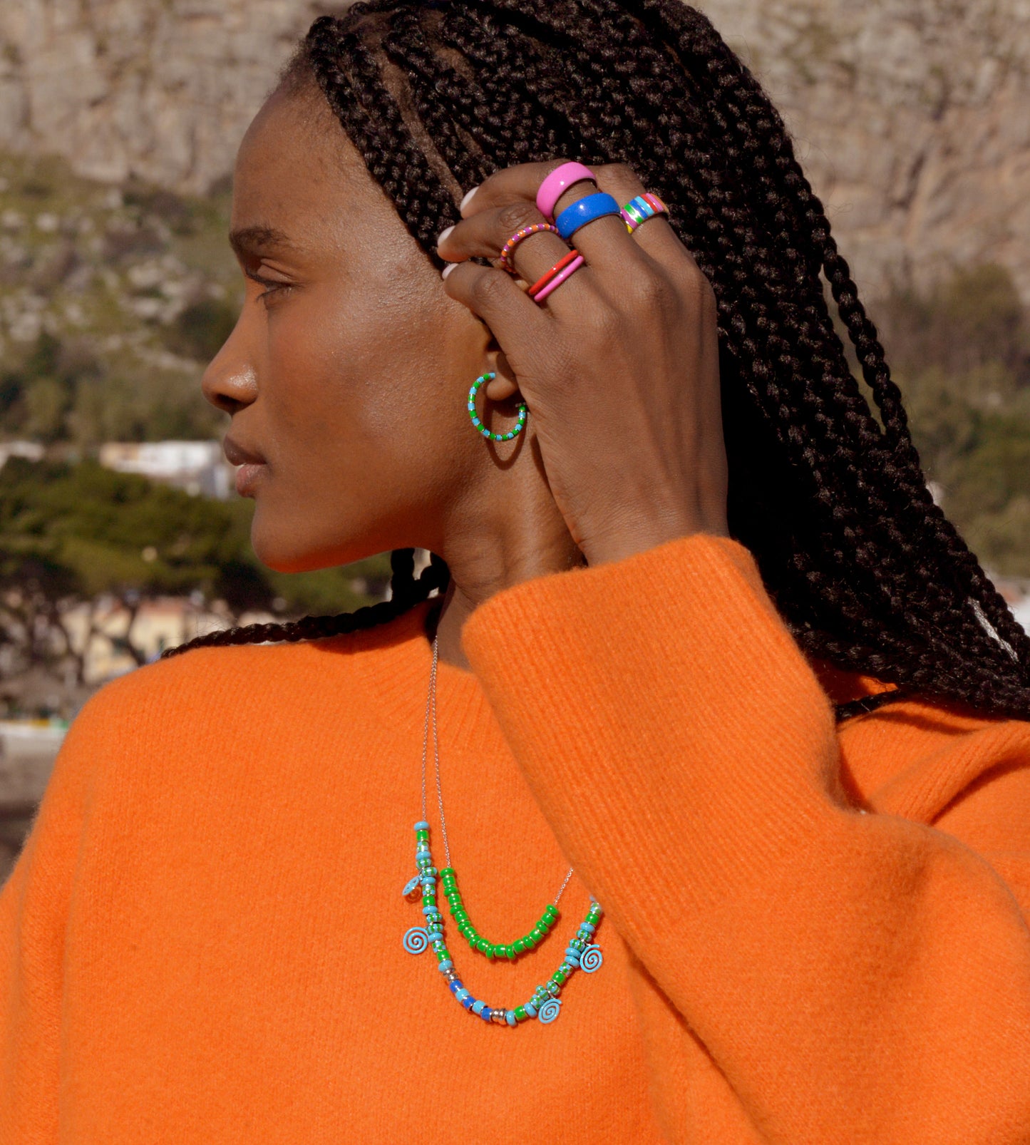 Panta Rei Beaded Charm Necklace | Enamel Sterling Silver