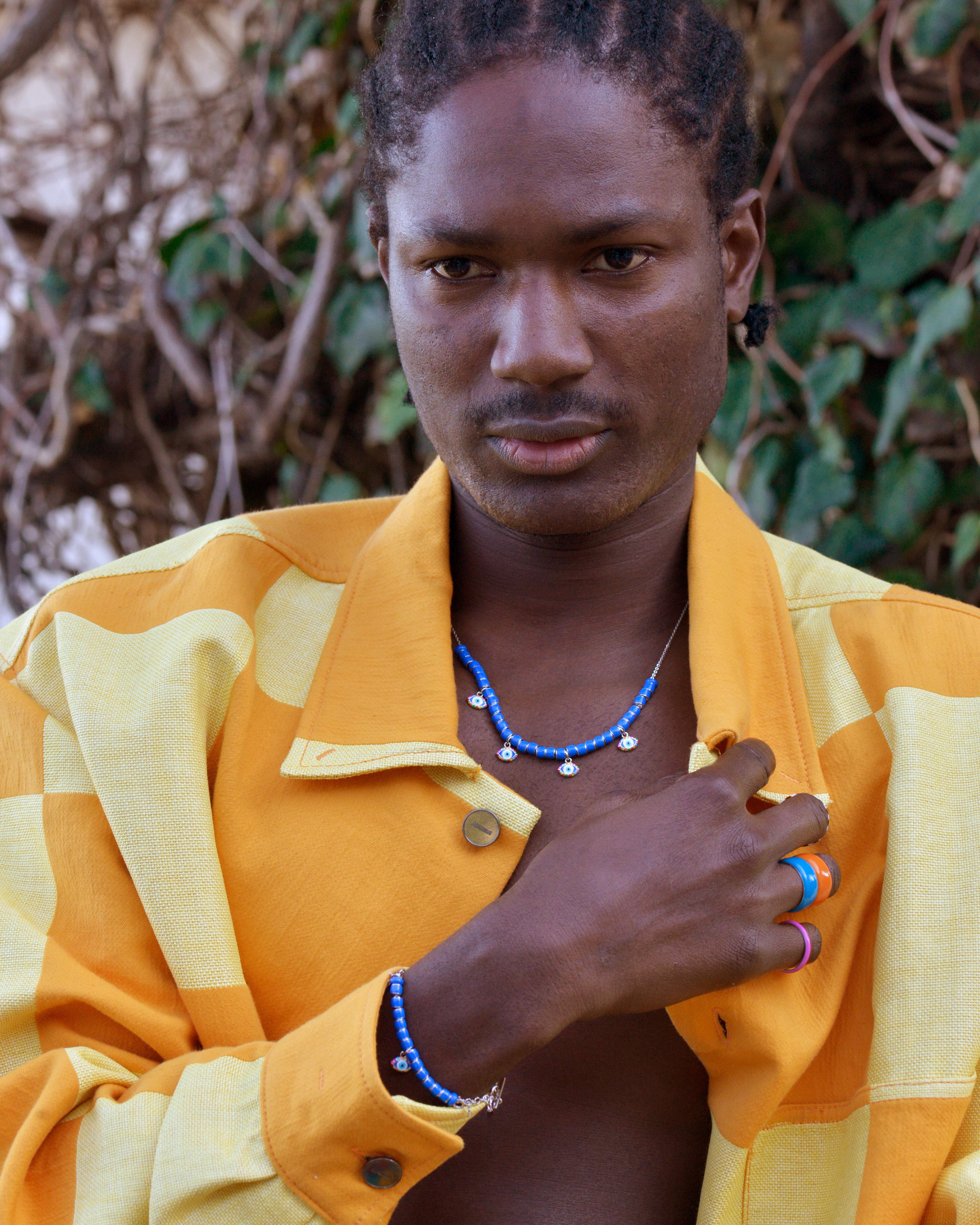 Keep an Eye Out Beaded Charm Necklace | Enamel 18k Gold-plated Sterling Silver