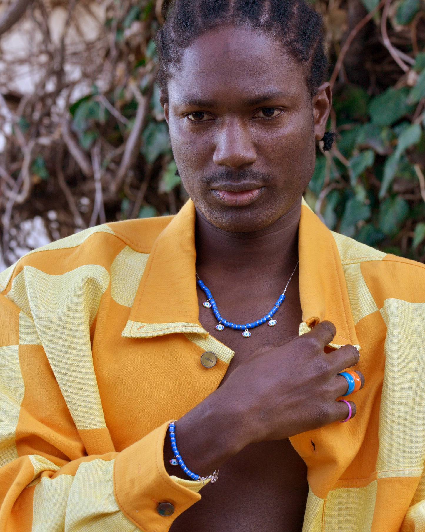 Keep an Eye Out Beaded Charm Necklace | Enamel 18k Gold-plated Sterling Silver