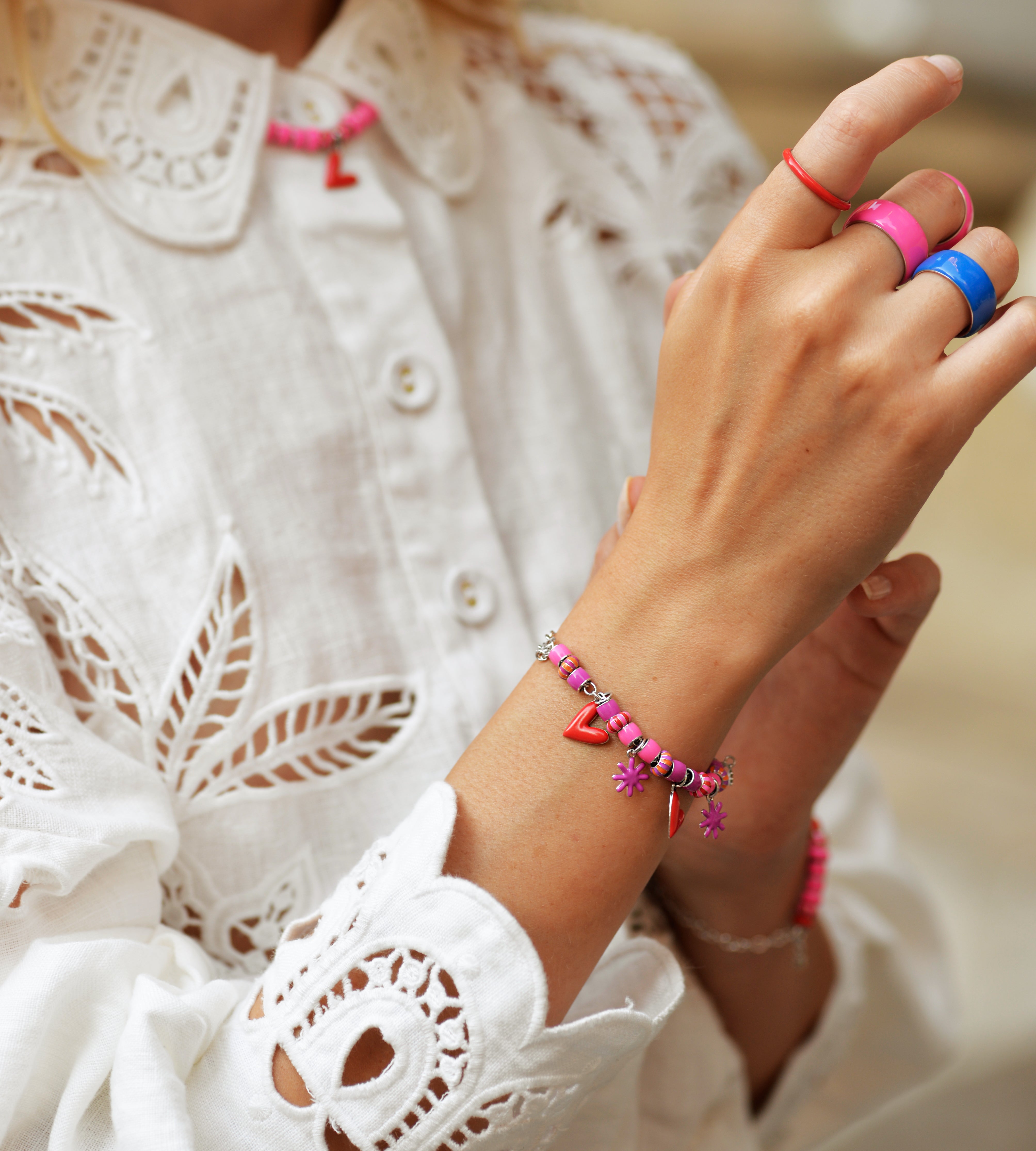 It's All Love & Games Beaded Charm Bracelet | Enamel Sterling Silver