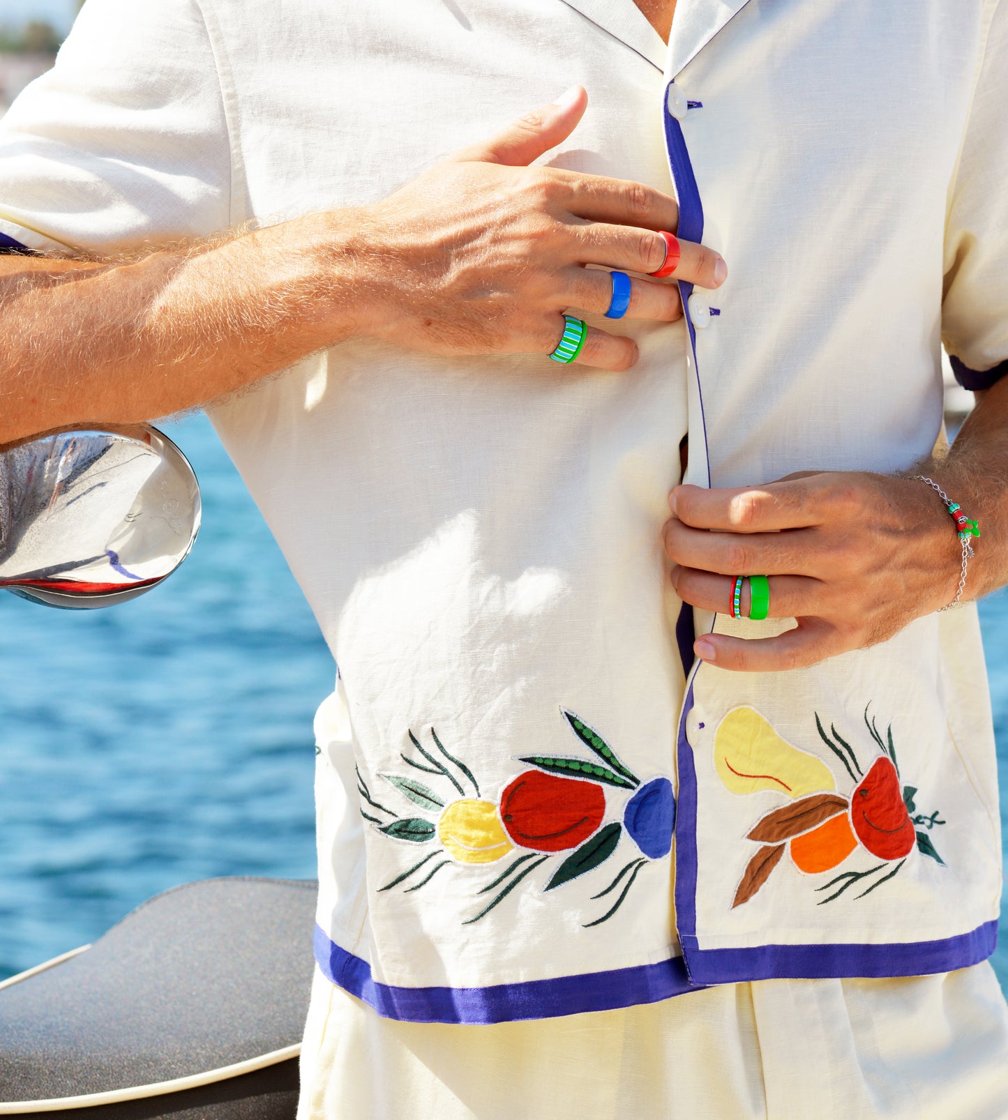 Green & Celeste Thin Ring | Enamel Sterling Silver