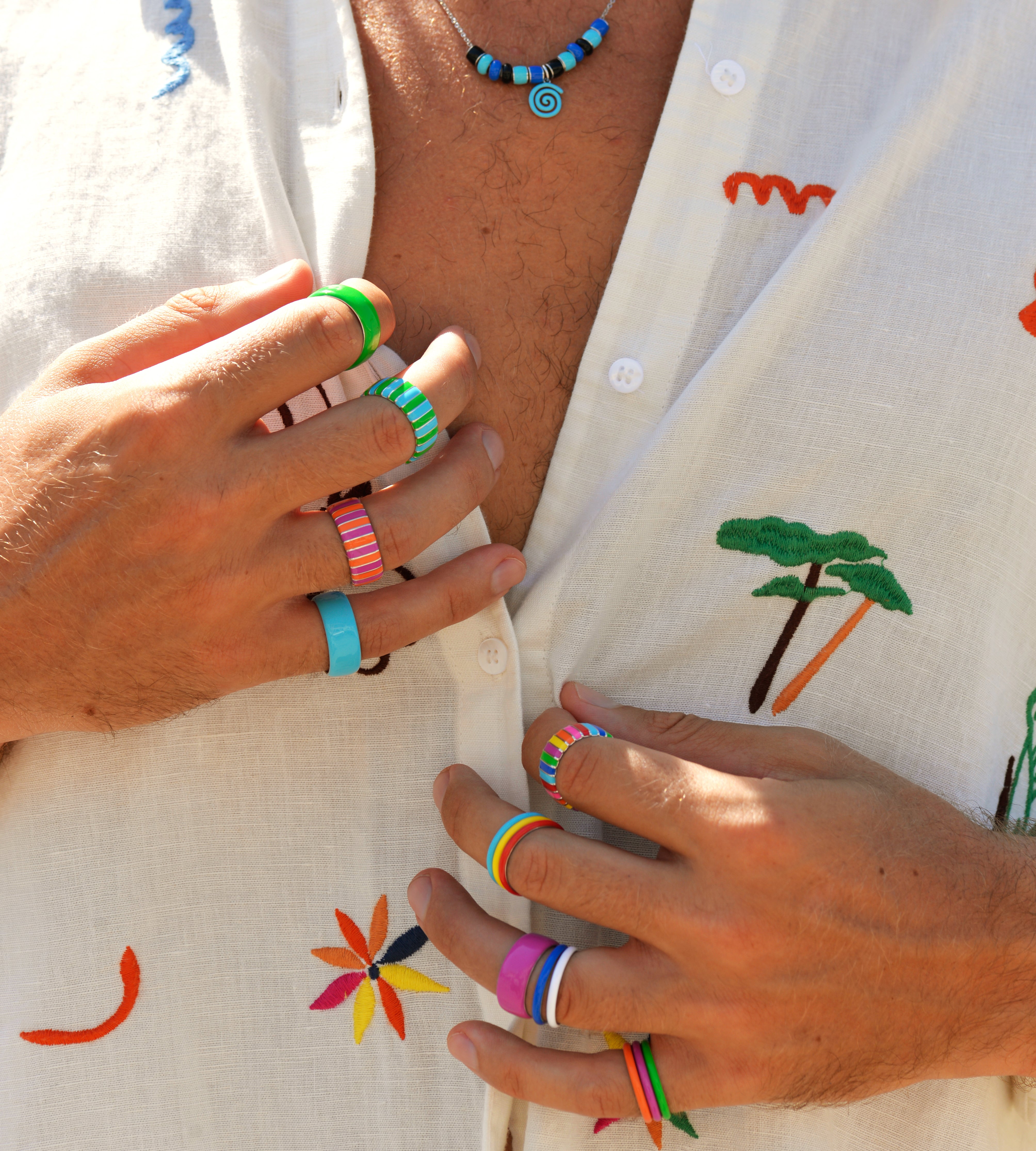 Green & Celeste Thin Ring | Enamel Sterling Silver