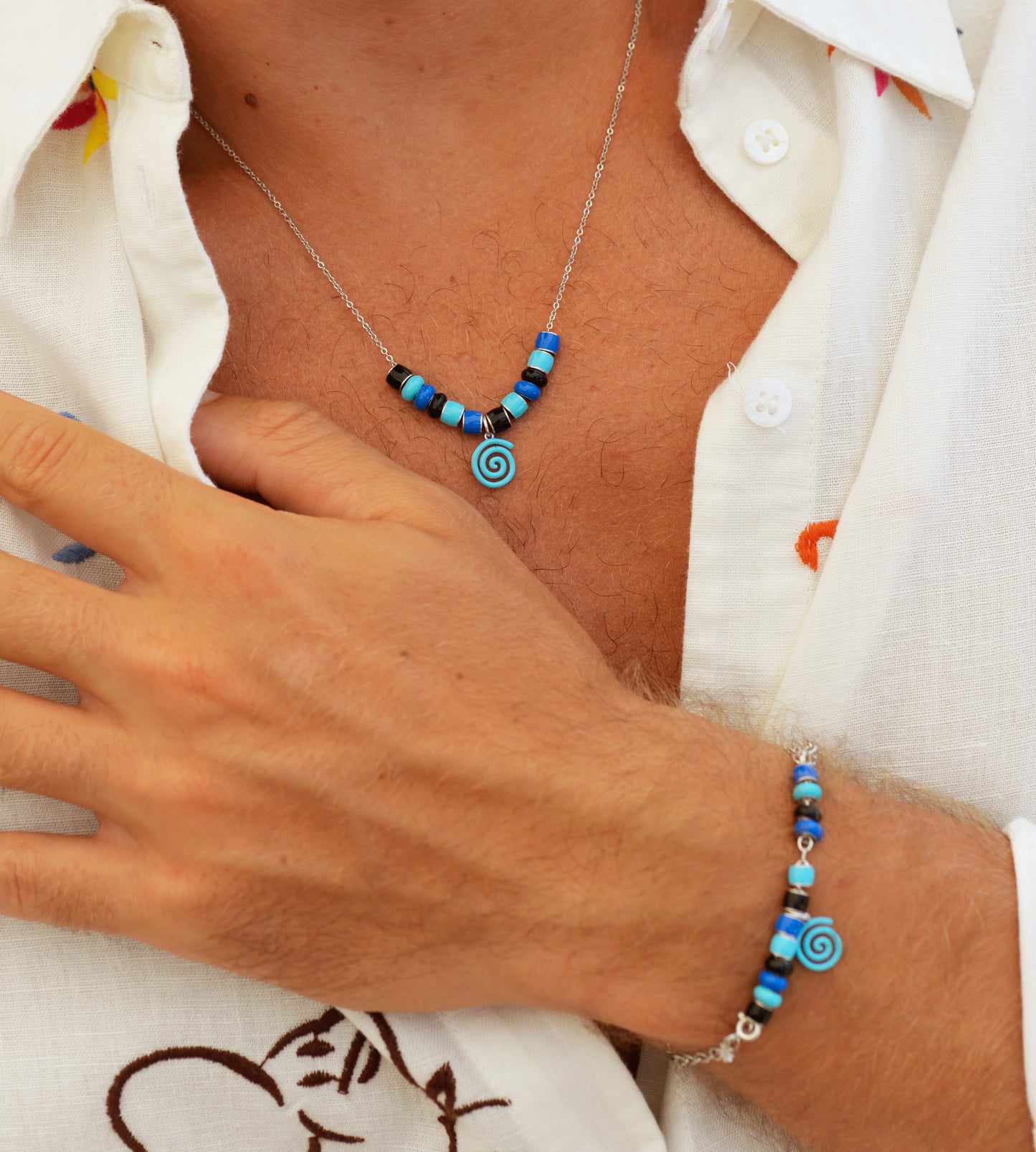 Spin Me 'Round Beaded Charm Necklace | Enamel Sterling Silver