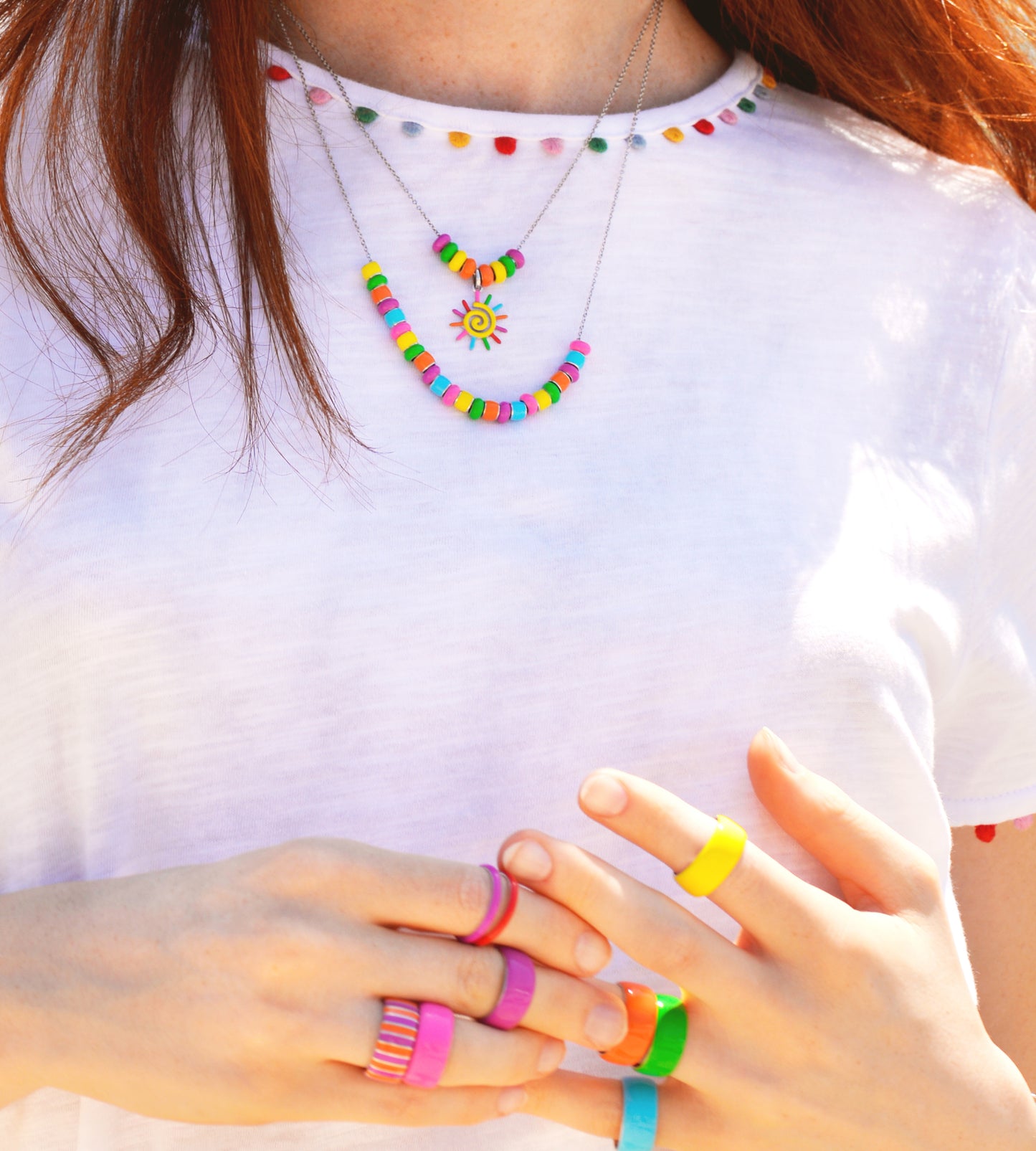 Sun Rays Like Stilts Beaded Charm Necklace | Enamel Sterling Silver