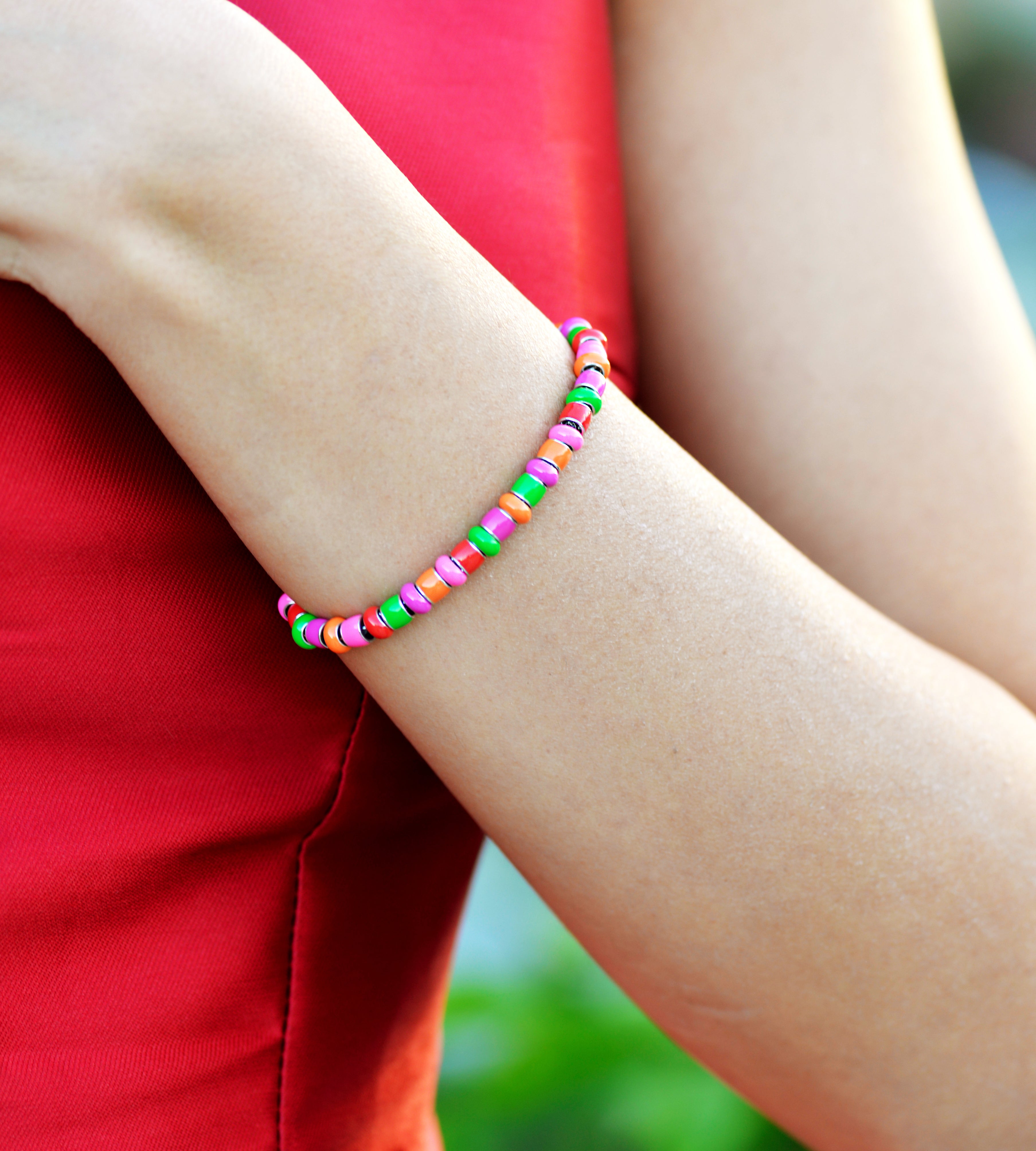 Watermelon Beaded Bracelet | Enamel Sterling Silver