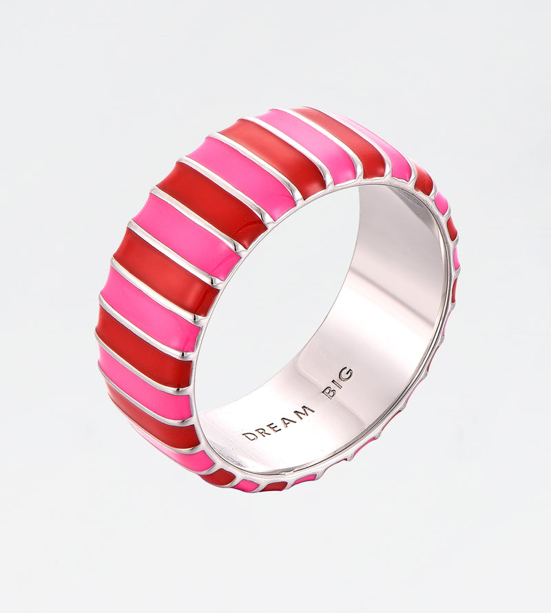 Pink & Red Thick Ring | Enamel Sterling Silver